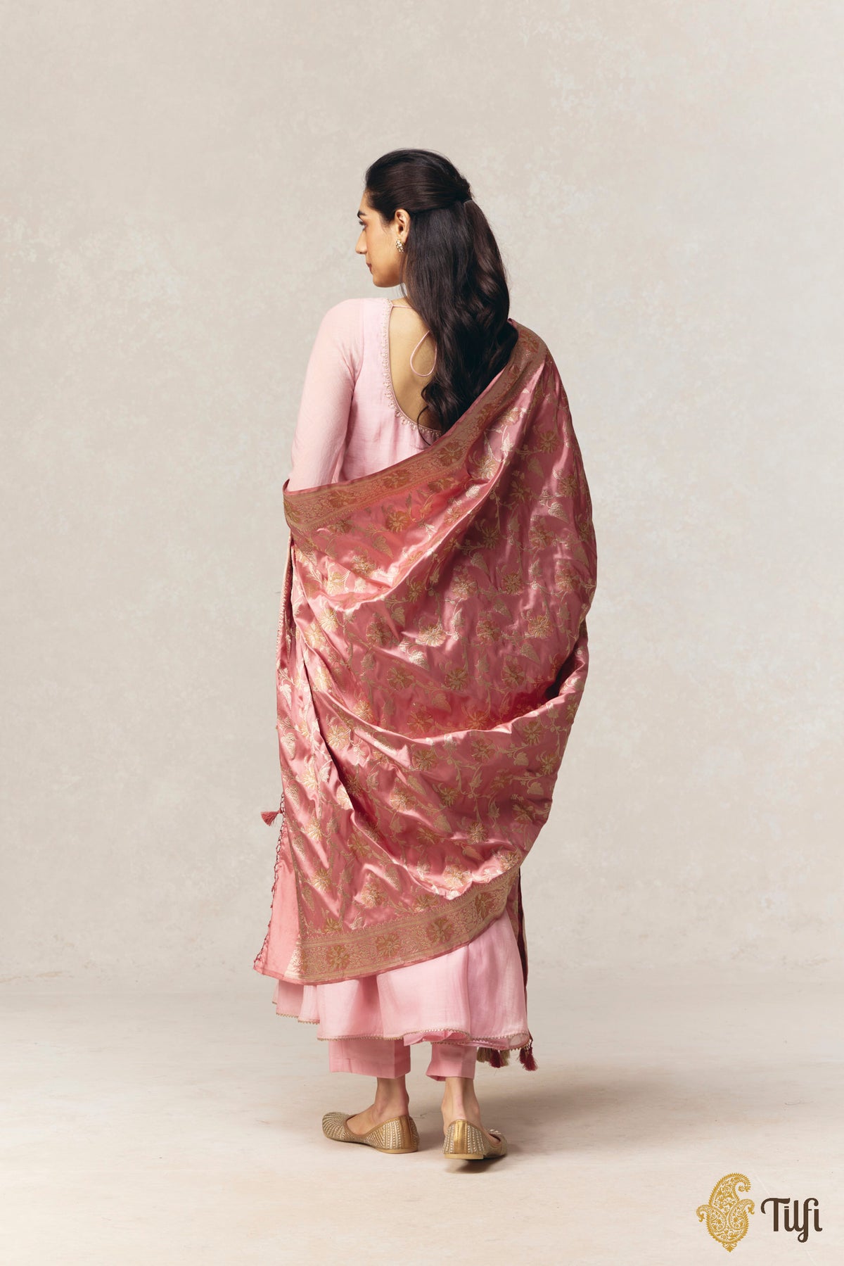 Soft Pink Pure Katan Silk Banarasi Kadwa Handloom Dupatta