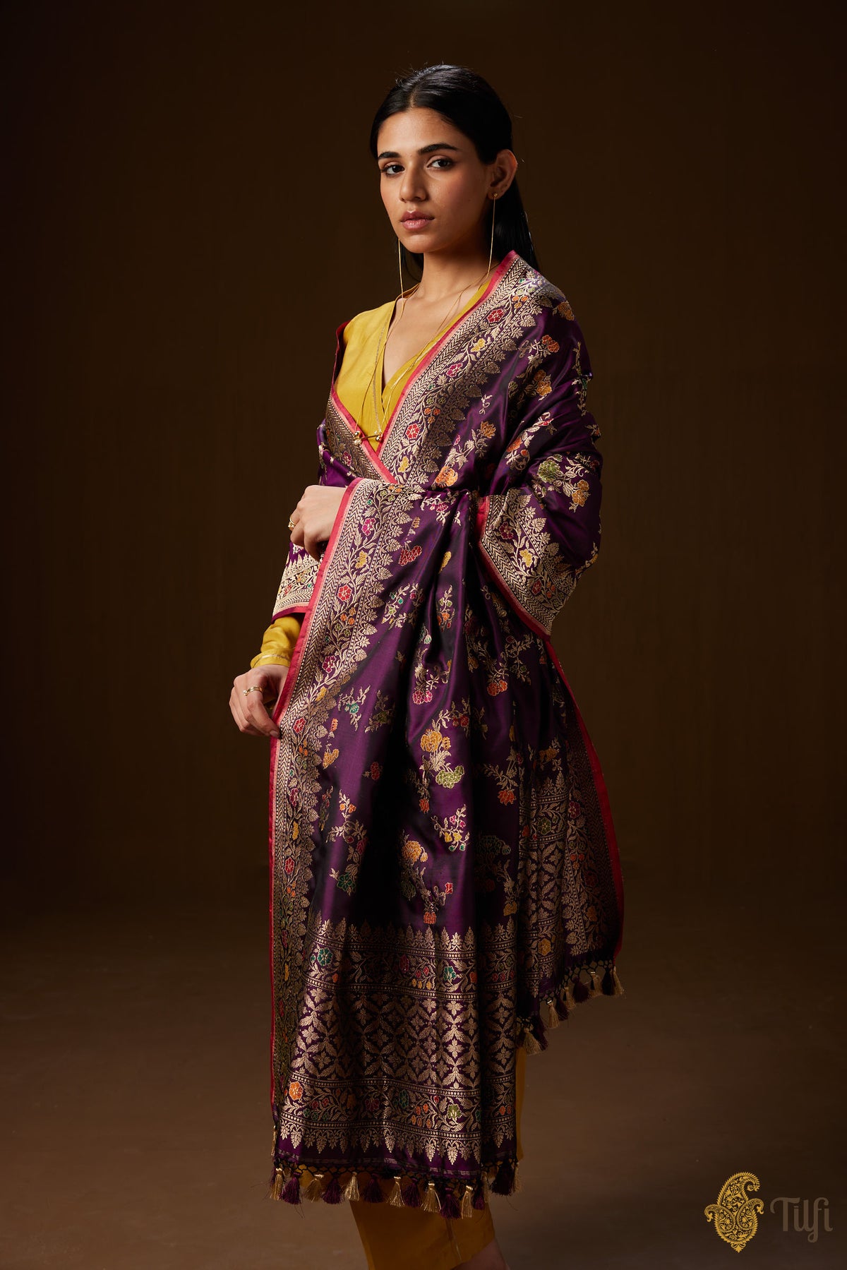 Deep-Purple Pure Katan Silk Kadwa Meena Jangla Dupatta