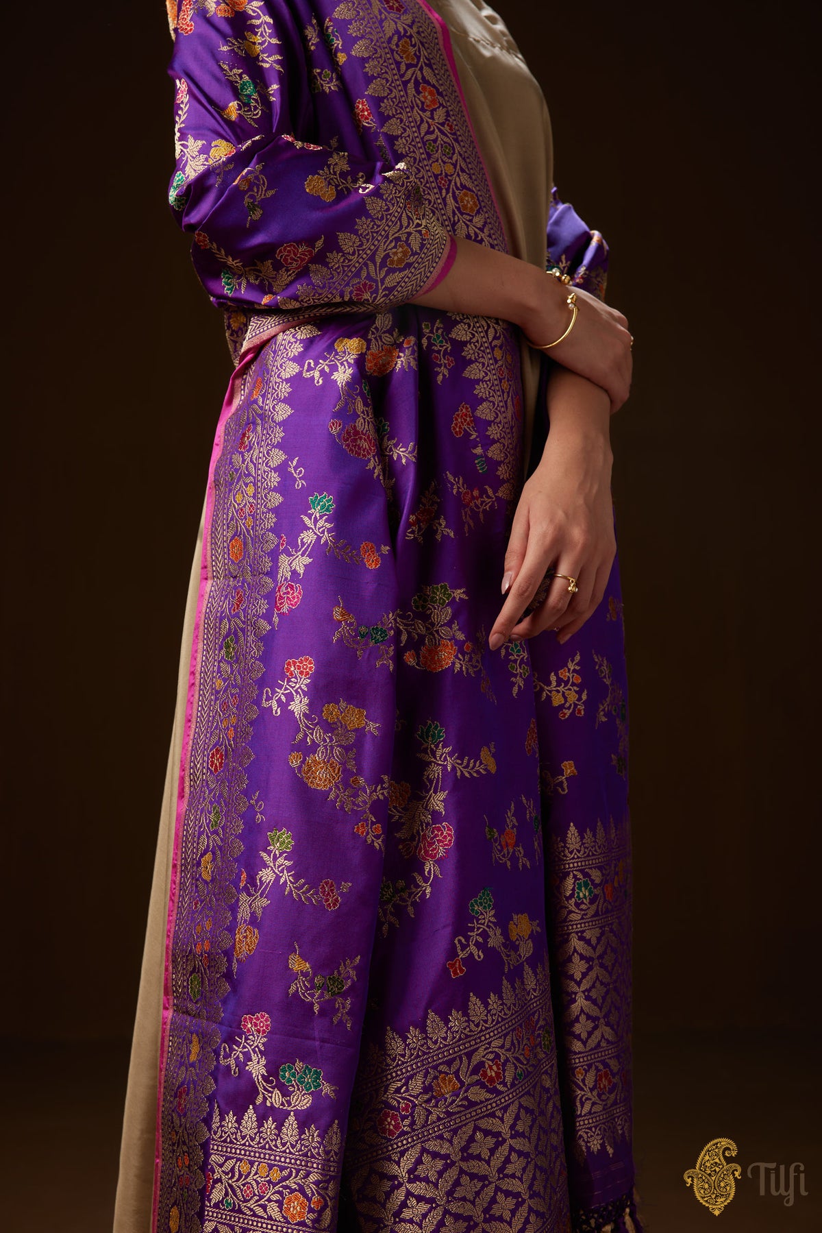 Pre-Order: Deep Purple Pure Katan Silk Kadwa Meena Jangla Dupatta