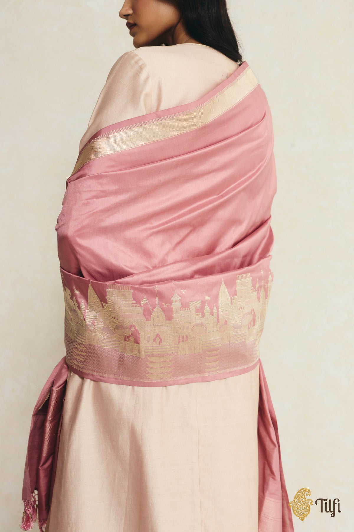 'Kashi' Pink Pure Katan Silk Banarasi Handloom Dupatta