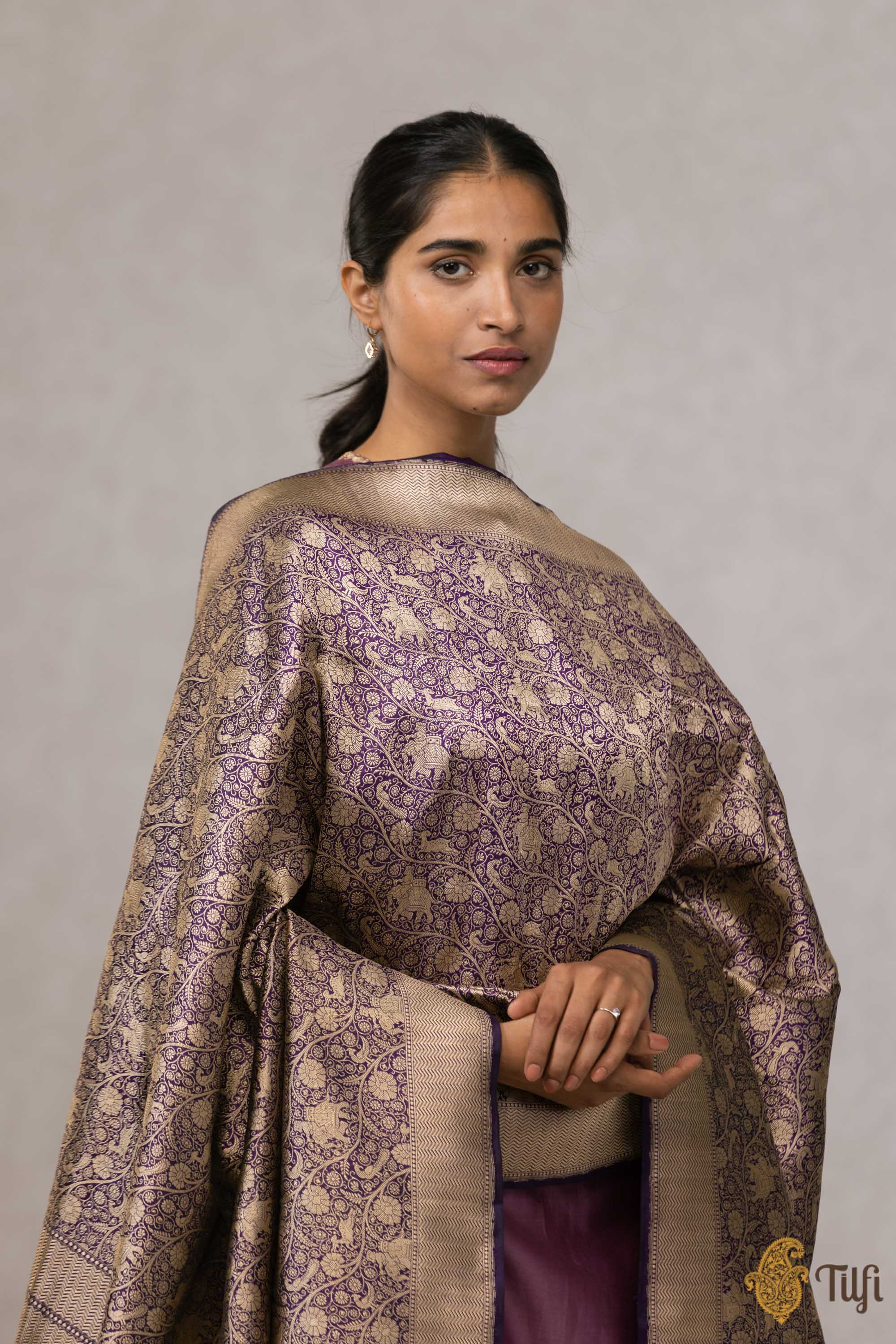 Light Mauve Color Khadi Silk, Designer Saree, Kotasilk