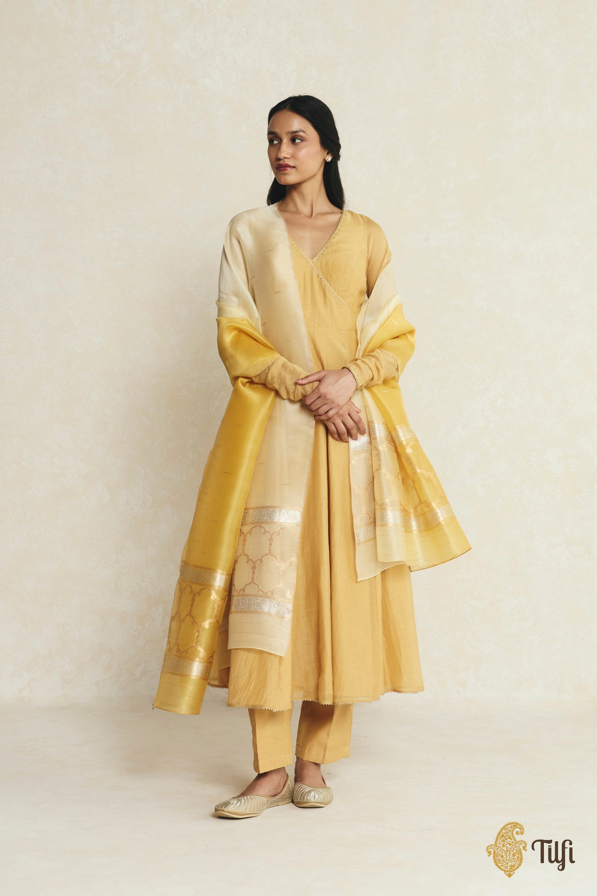 Yellow Ombré Pure Kora Silk Banarasi Handloom Dupatta