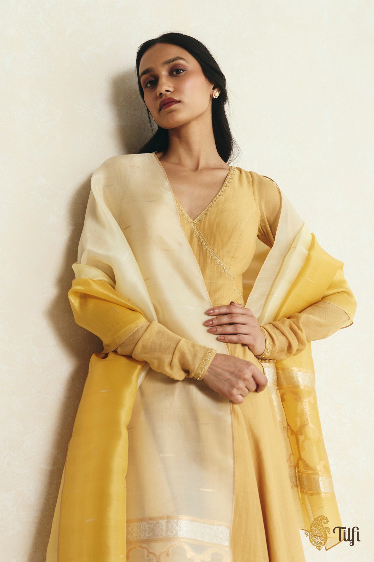 Yellow Ombré Pure Kora Silk Banarasi Handloom Dupatta