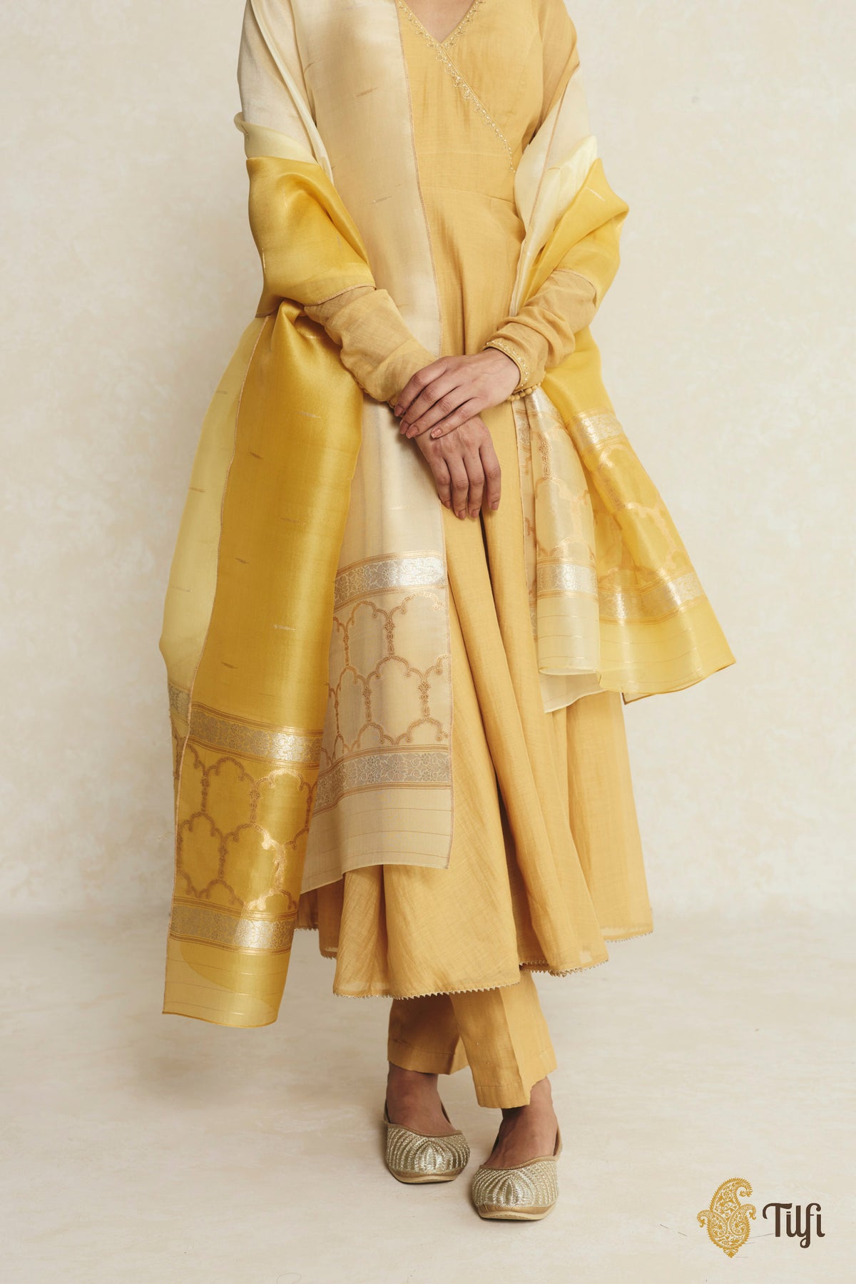 Yellow Ombré Pure Kora Silk Banarasi Handloom Dupatta
