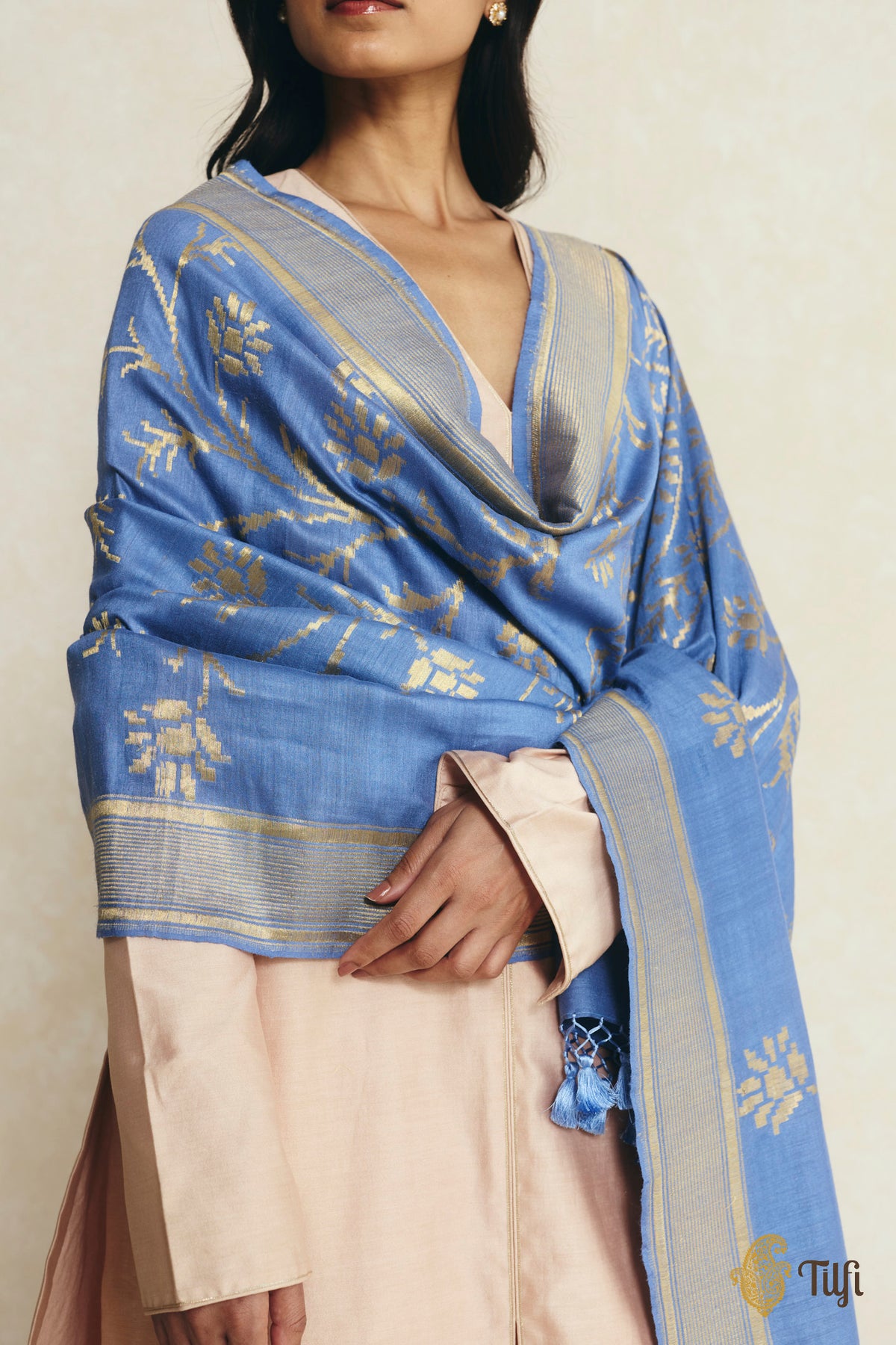 Blue Pure Monga Silk Banarasi Handloom Dupatta