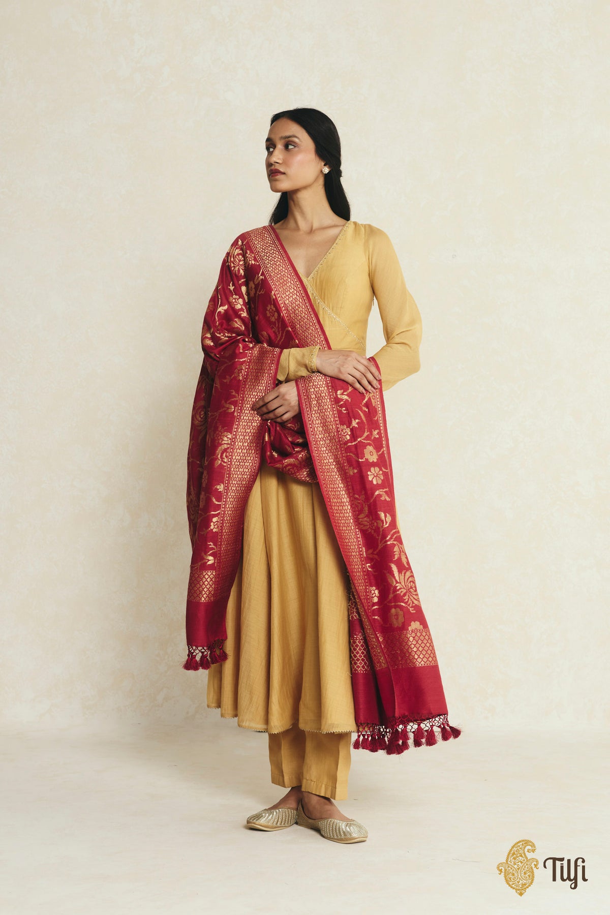 Maroon Pure Monga Silk Banarasi Handloom Dupatta