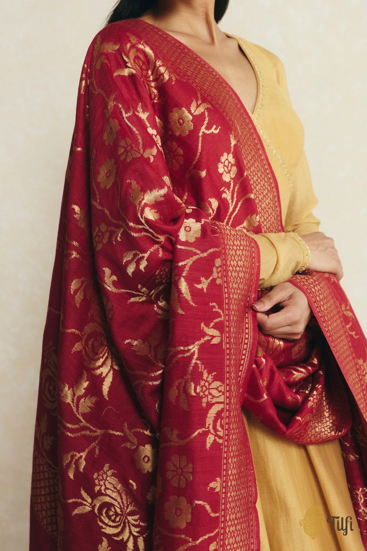 Maroon Pure Monga Silk Banarasi Handloom Dupatta