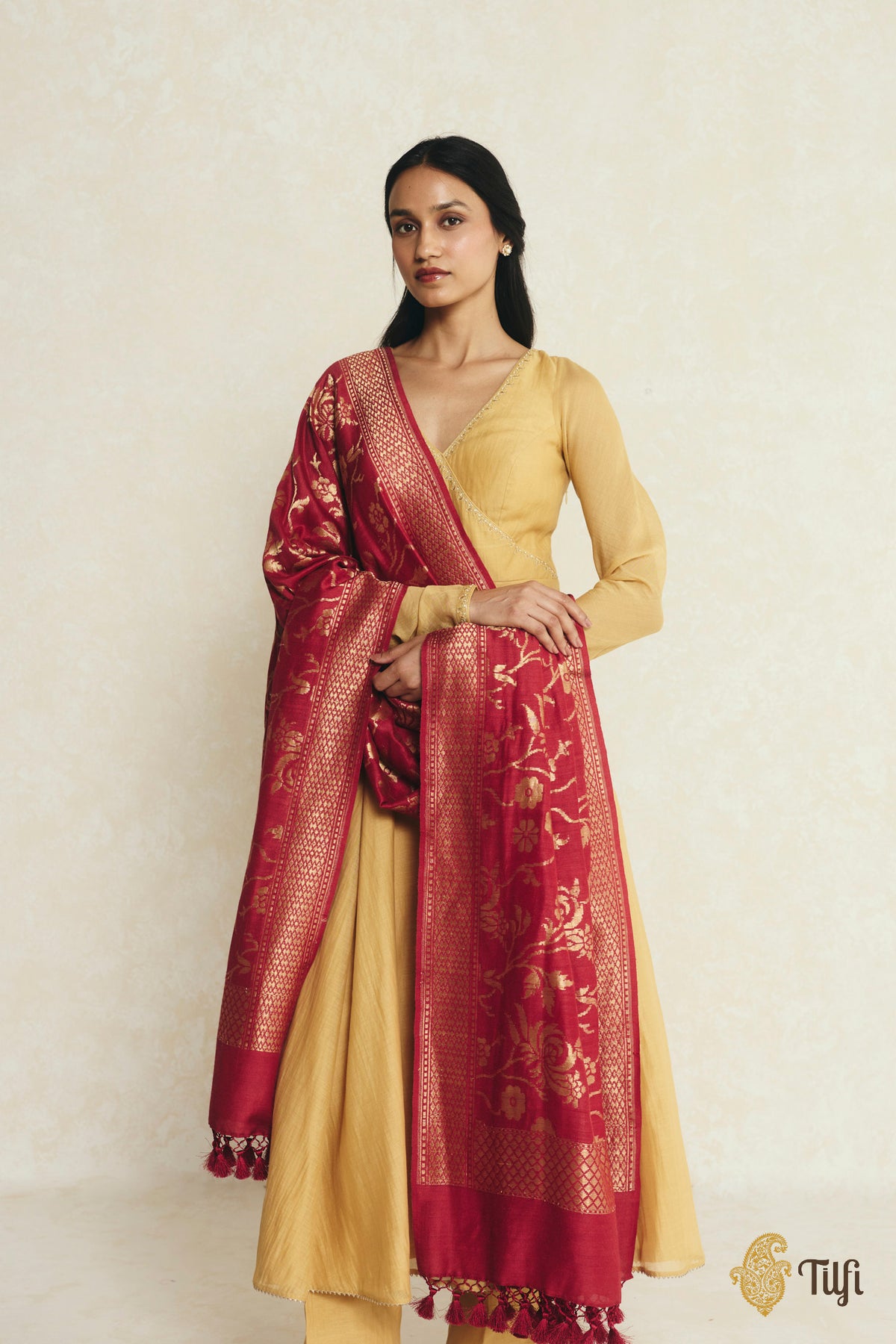 Maroon Pure Monga Silk Banarasi Handloom Dupatta