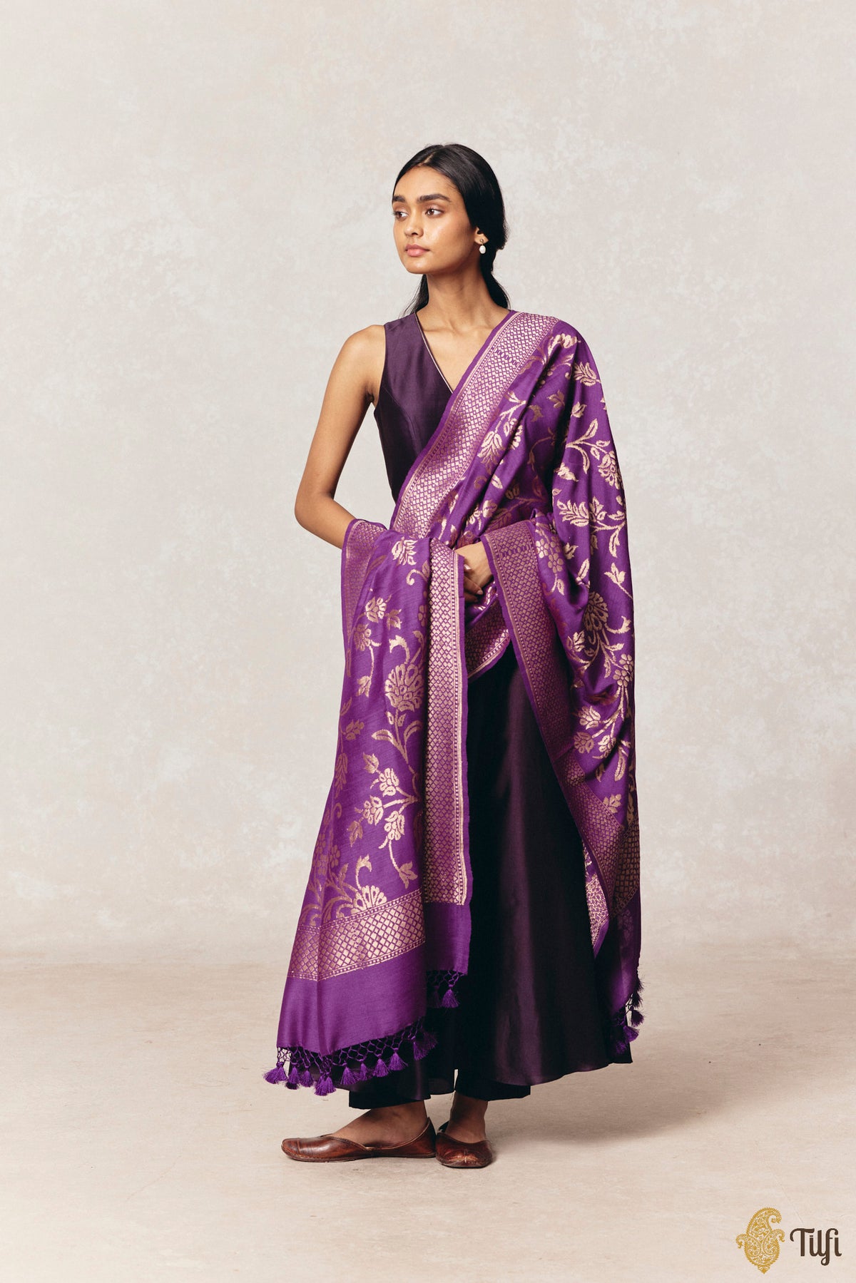 Purple Pure Monga Silk Banarasi Handloom Dupatta