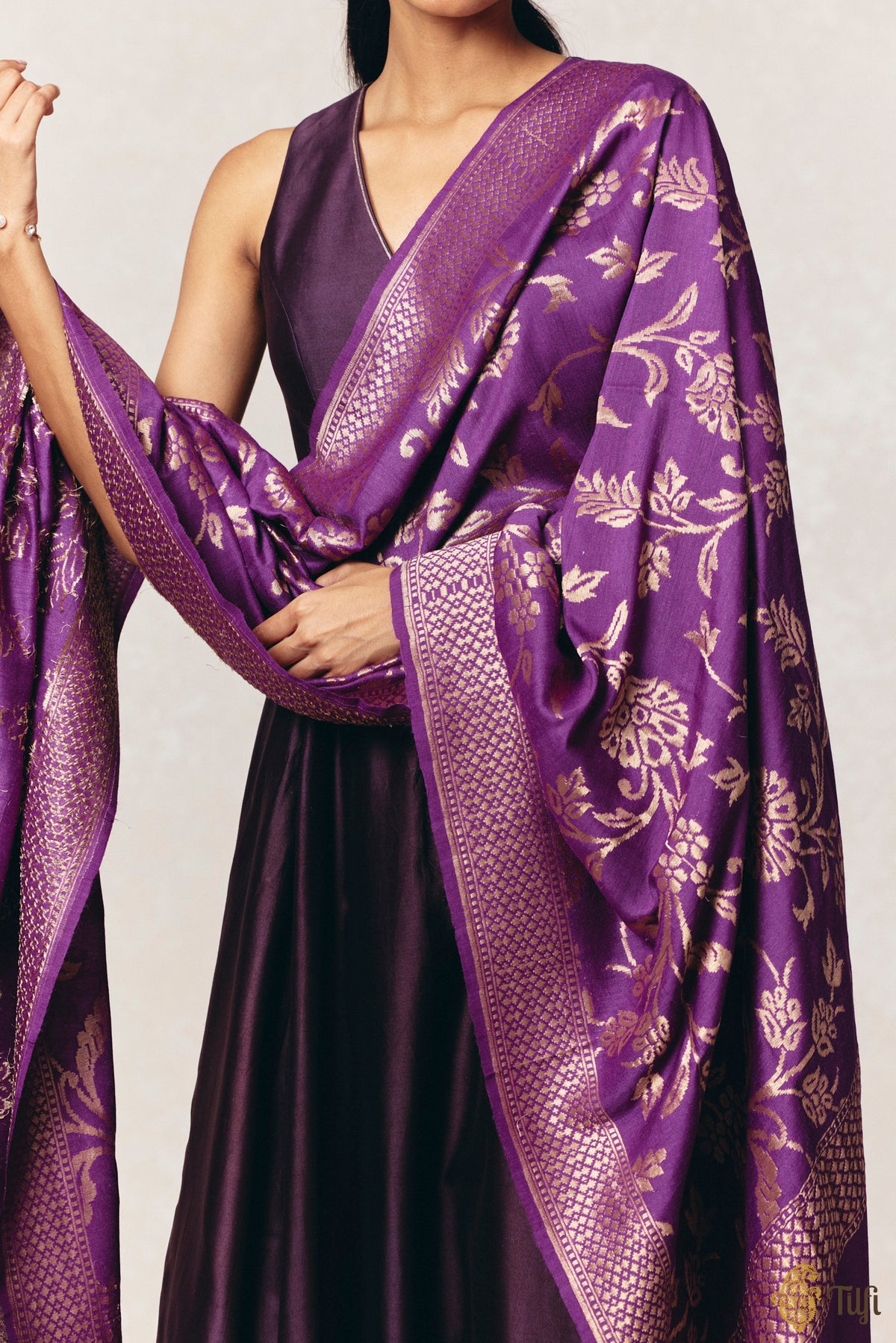Purple Pure Monga Silk Banarasi Handloom Dupatta