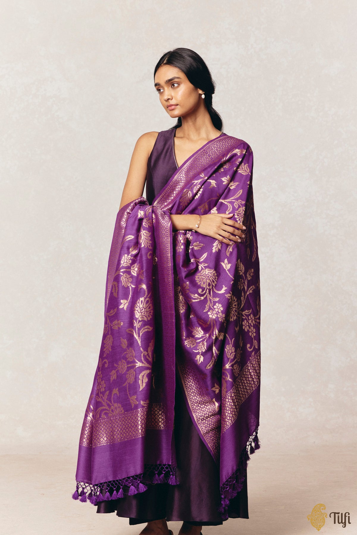 Purple Pure Monga Silk Banarasi Handloom Dupatta