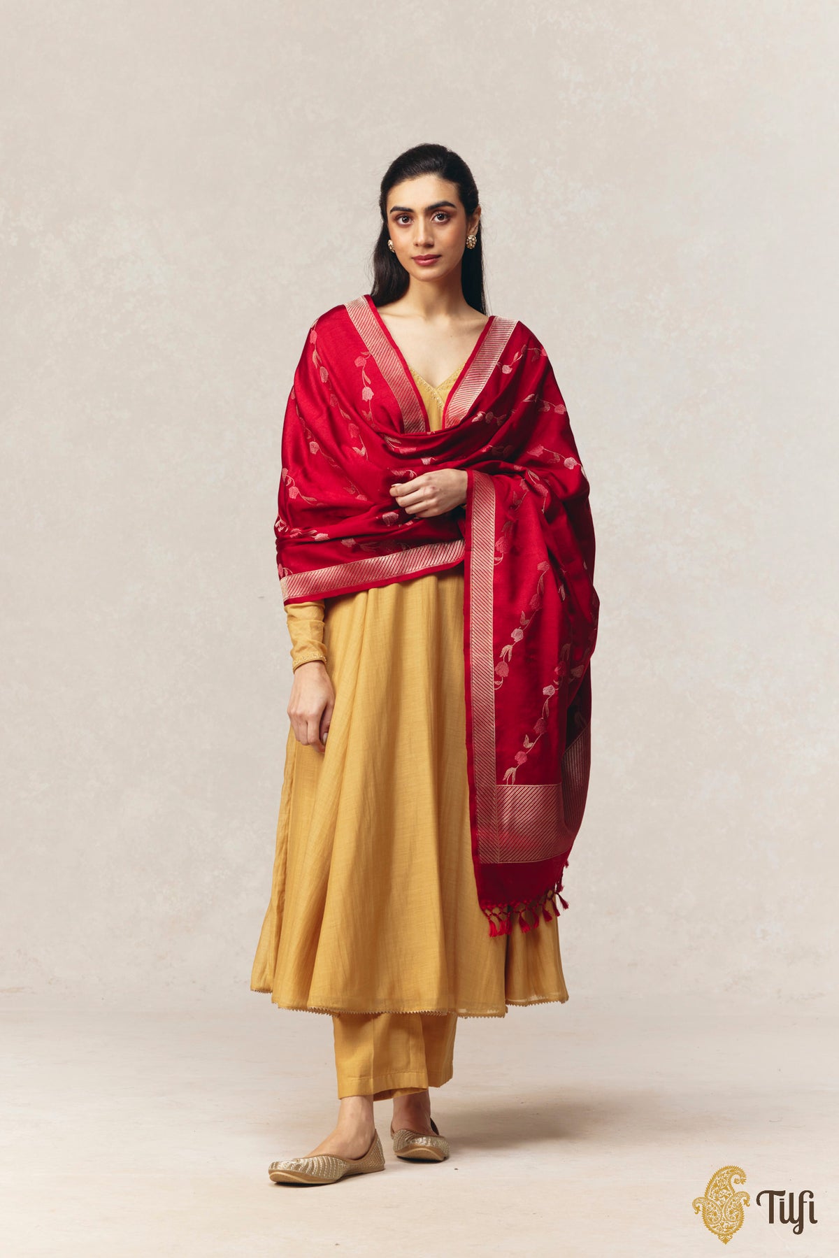 Maroon Pure Silk by Wool Kadwa Aadha Meena Dupatta