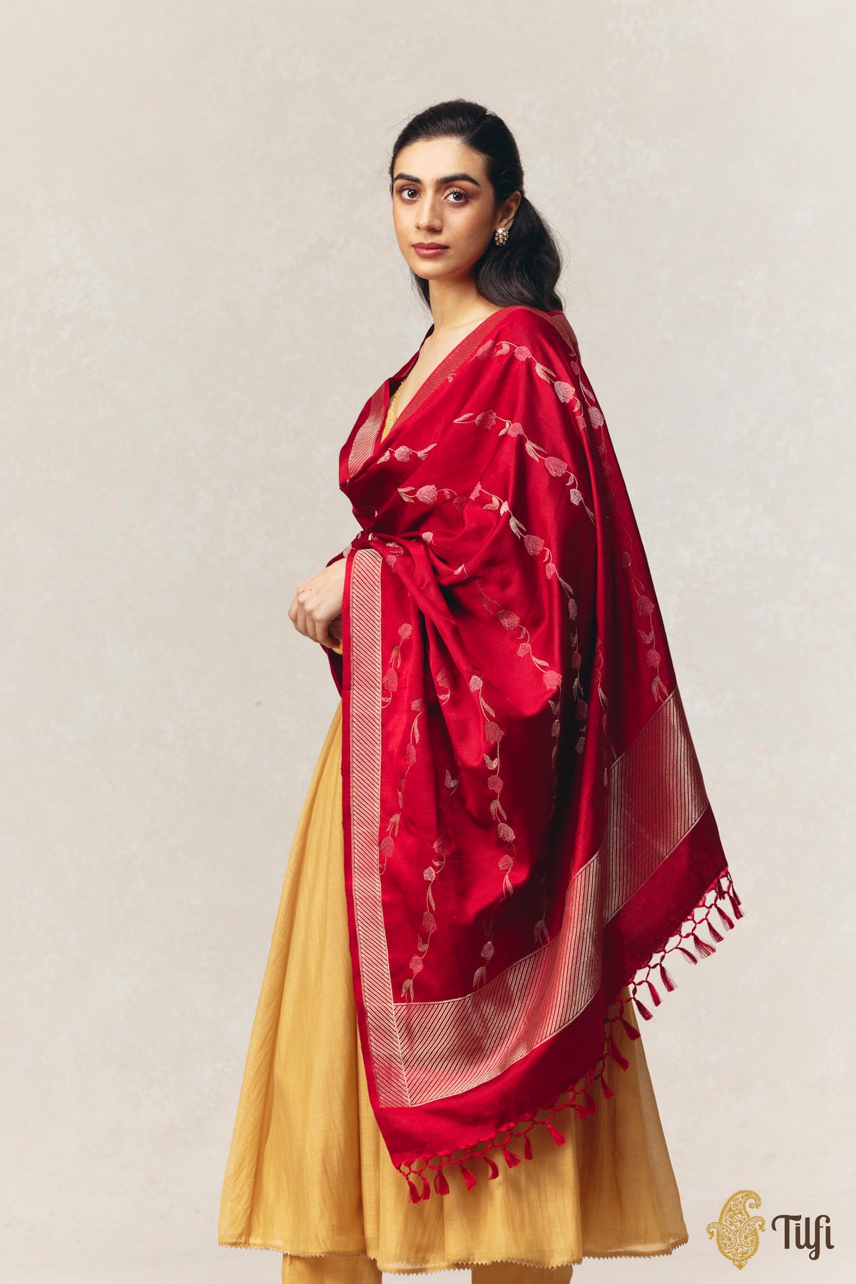 Maroon Pure Silk by Wool Kadwa Aadha Meena Dupatta