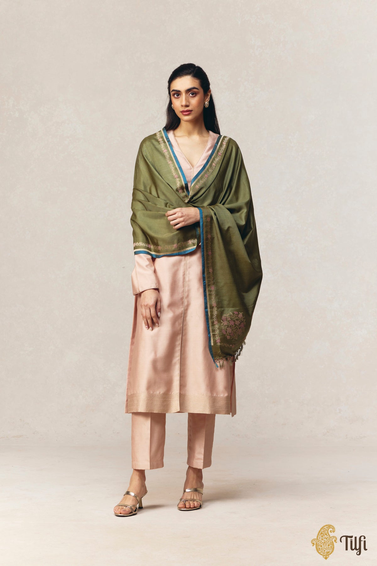 Sage Pure Silk by Wool Kadwa Meena Border Dupatta