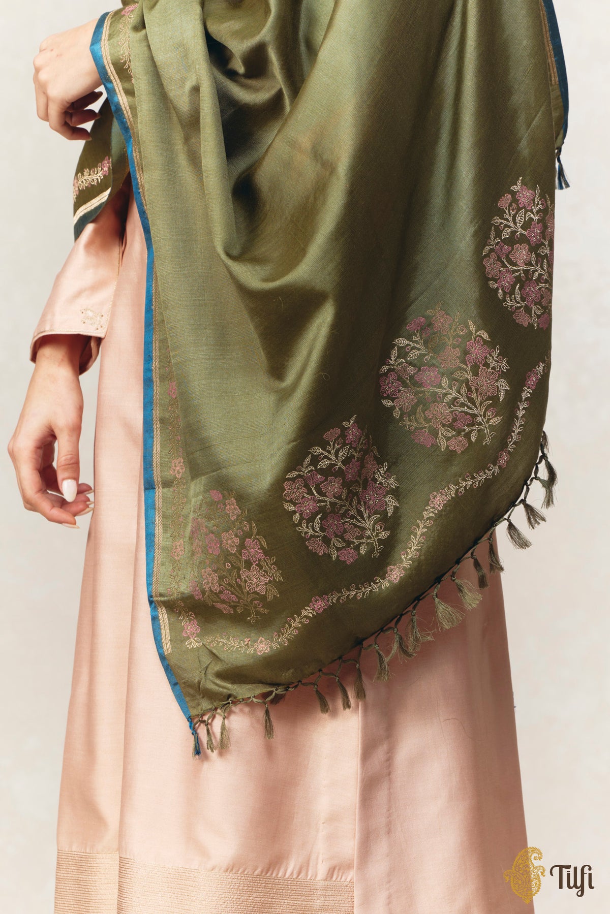 Sage Pure Silk by Wool Kadwa Meena Border Dupatta