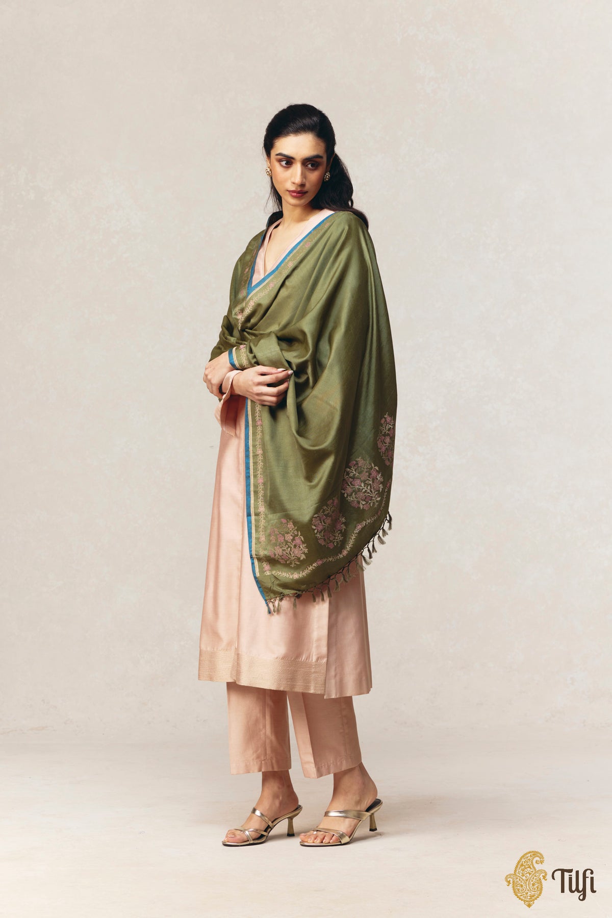 Sage Pure Silk by Wool Kadwa Meena Border Dupatta