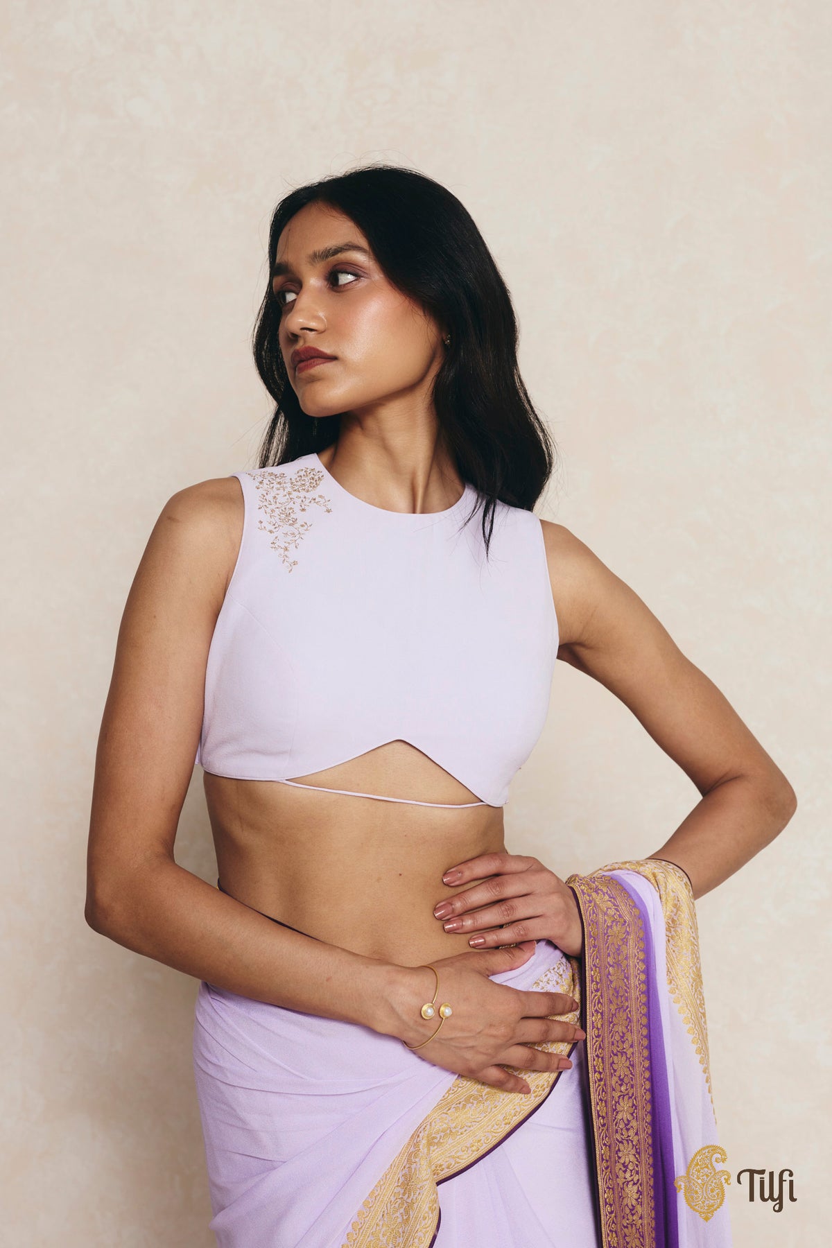 Lavender Pure Georgette Hand-Embroidered Blouse
