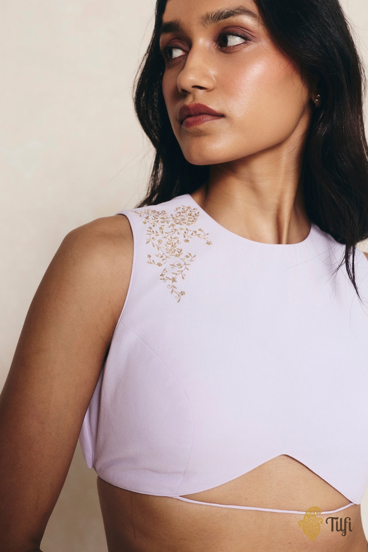 Lavender Pure Georgette Hand-Embroidered Blouse