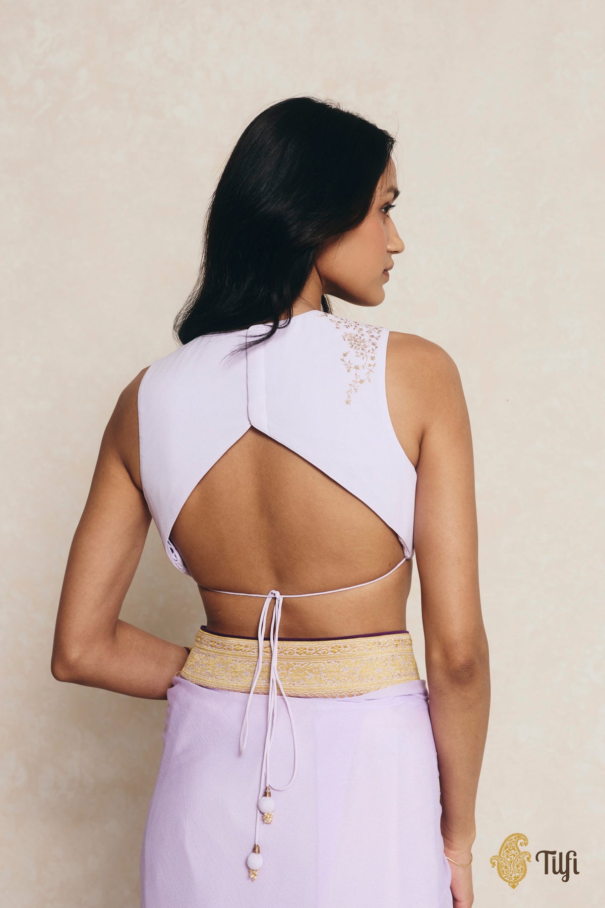 Lavender Pure Georgette Hand-Embroidered Blouse