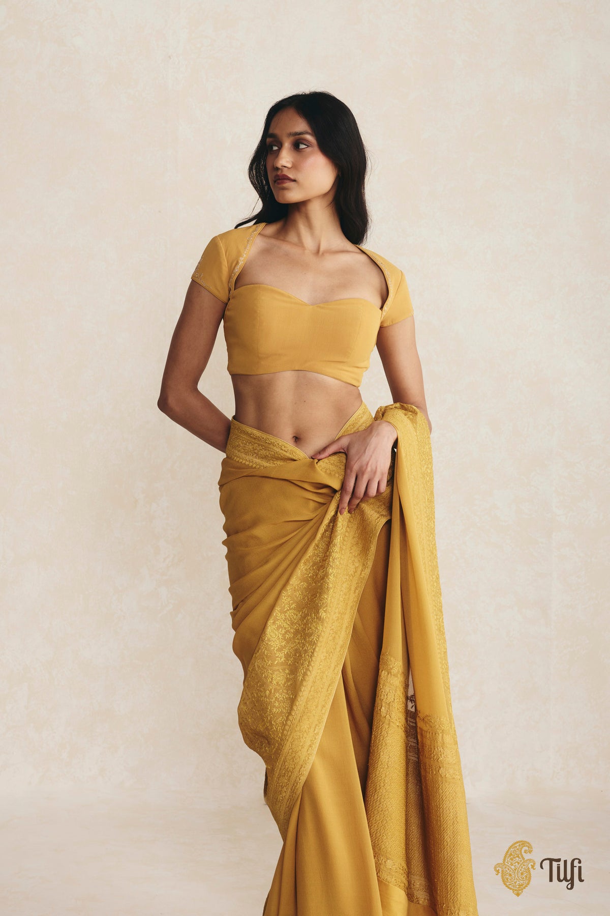 Mustard Pure Georgette Hand-Embroidered Blouse