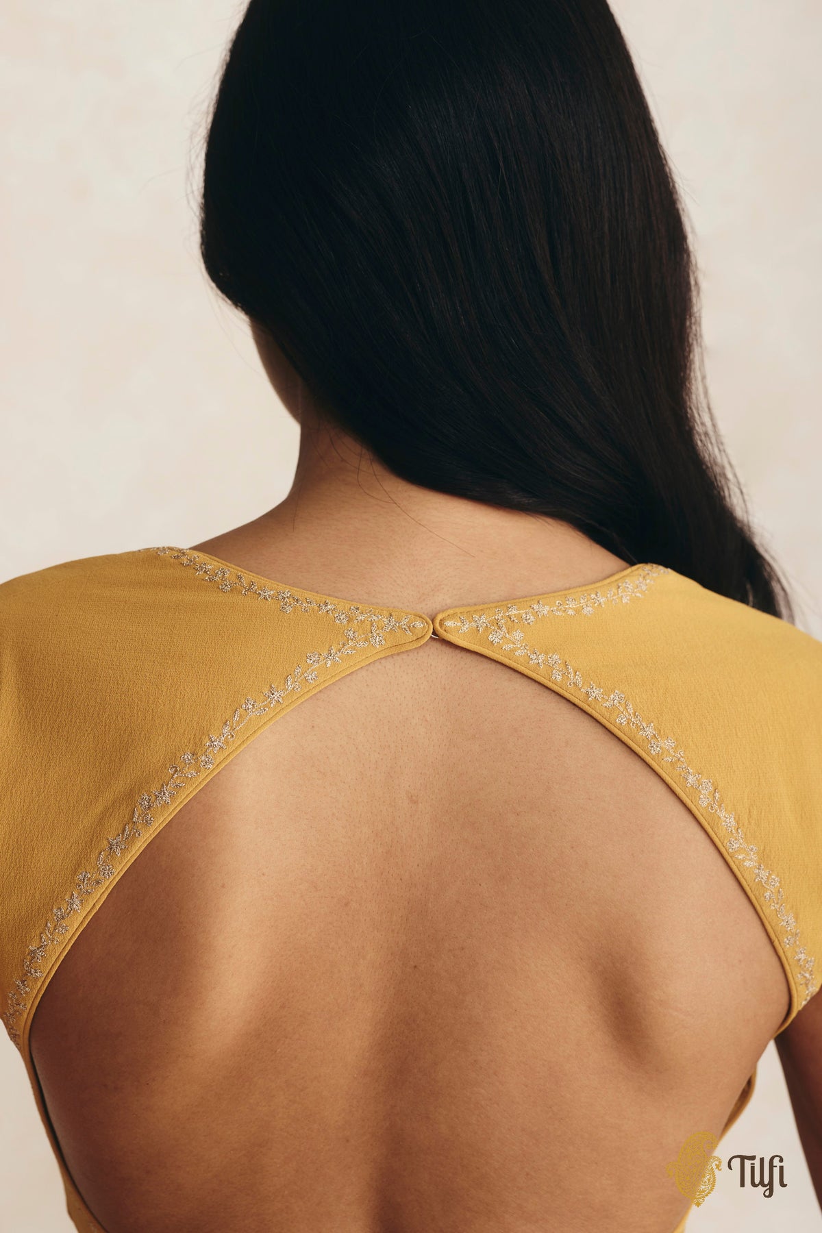 Mustard Pure Georgette Hand-Embroidered Blouse