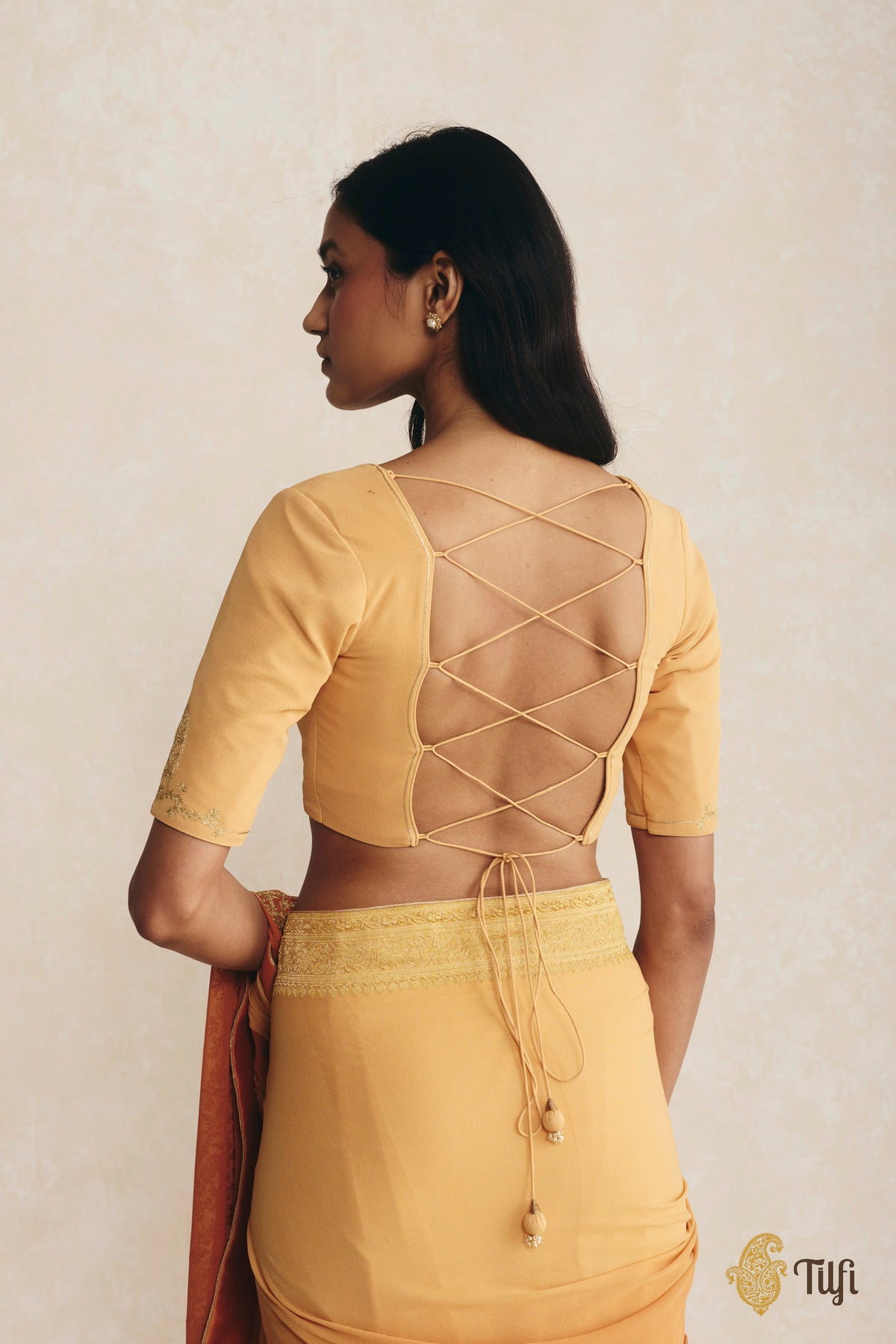 Orange Pure Georgette Hand-Embroidered Blouse