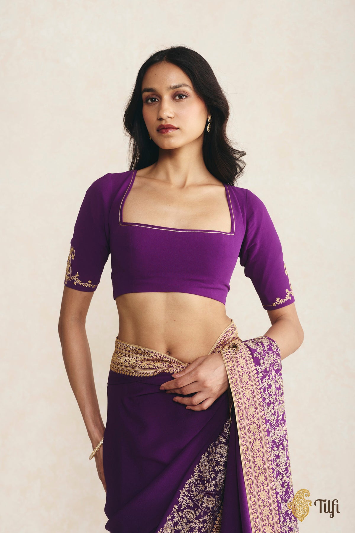 Purple Pure Georgette Hand-Embroidered Blouse