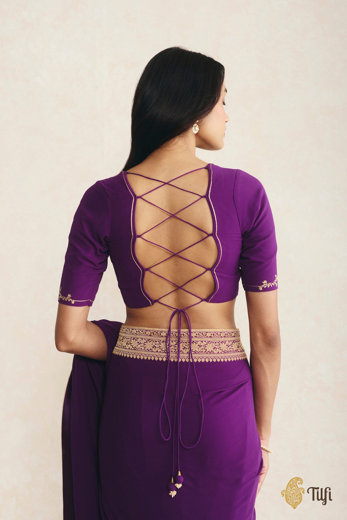 Purple Pure Georgette Hand-Embroidered Blouse