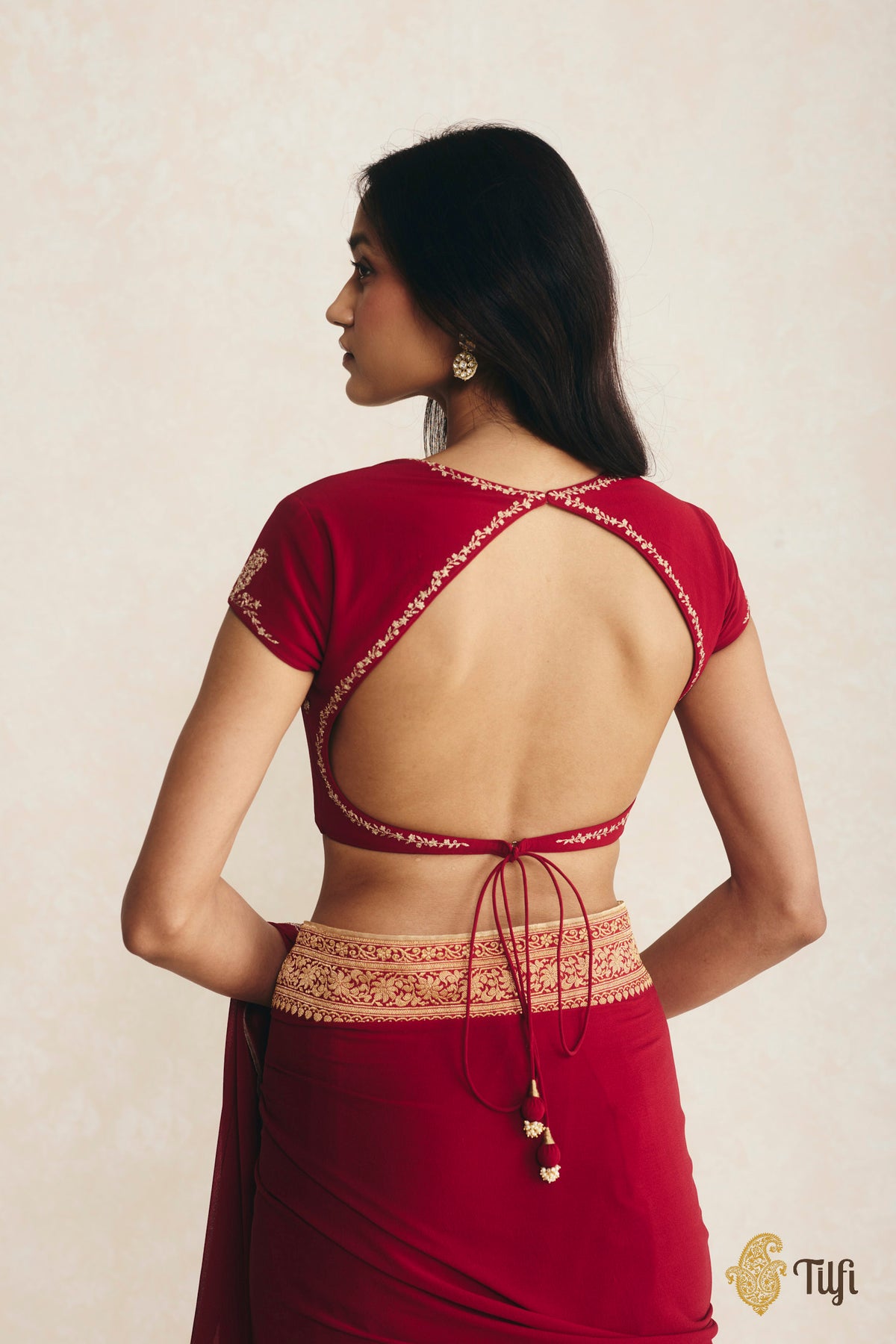Red Pure Georgette Hand-Embroidered Blouse