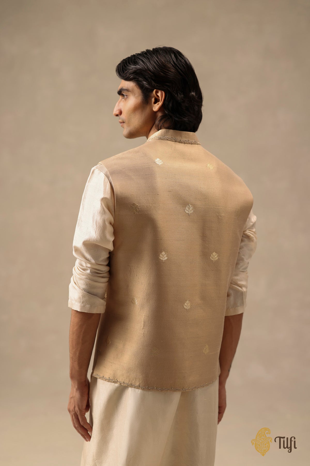 Beige Pure Tussar Silk Handwoven Sadri