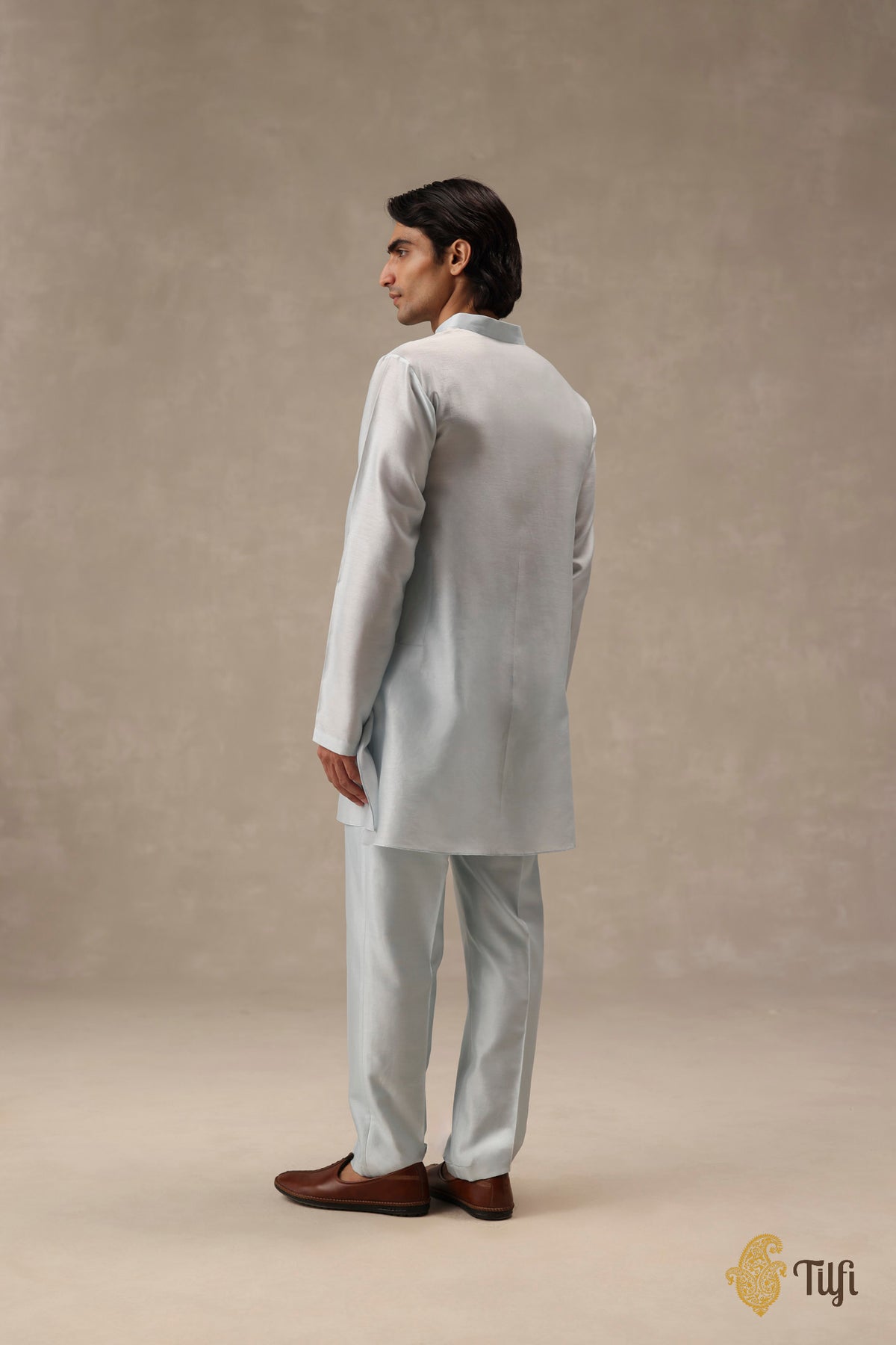Blue Pure Chanderi Silk Hand-Embroidered Kurta Set