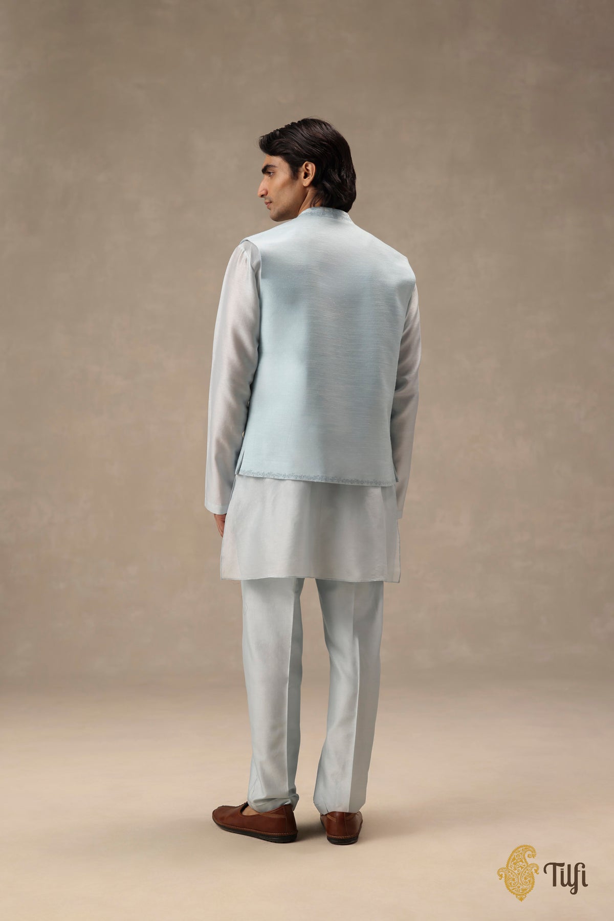 Blue Pure Raw Silk Handwoven Sadri
