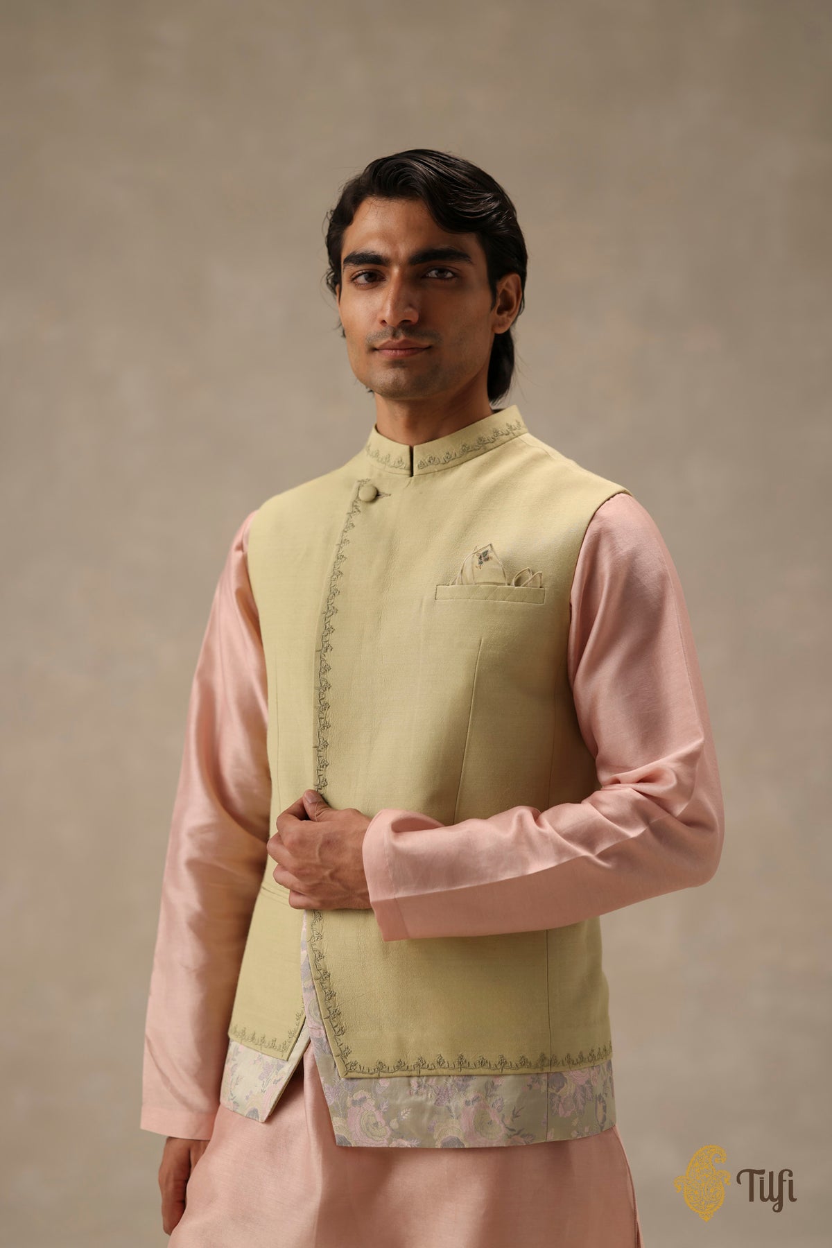 Green Pure Monga Silk Handwoven Sadri