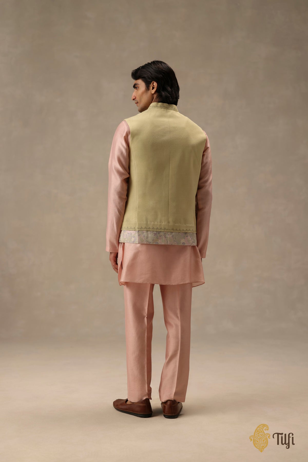 Green Pure Monga Silk Handwoven Sadri