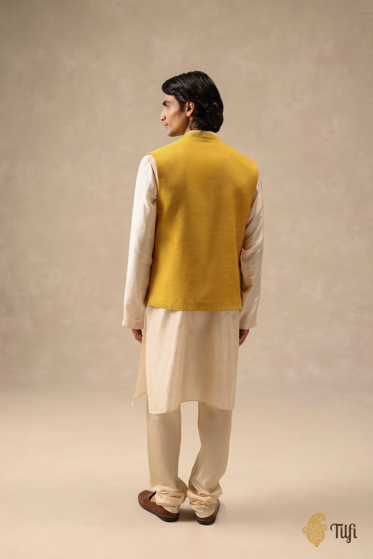 Mustard Yellow Pure Raw Silk Handwoven Sadri
