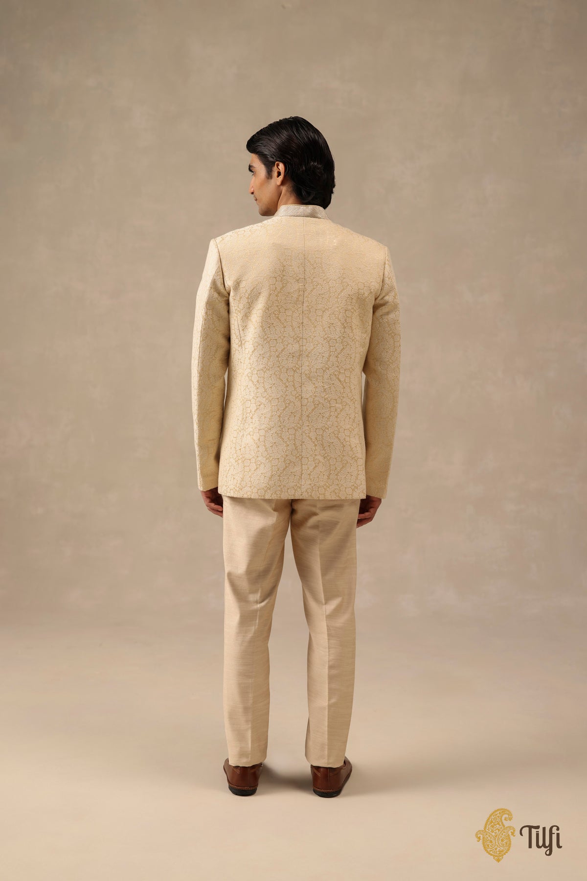 Off-White Pure Handwoven Silk Bandhgala Jacket