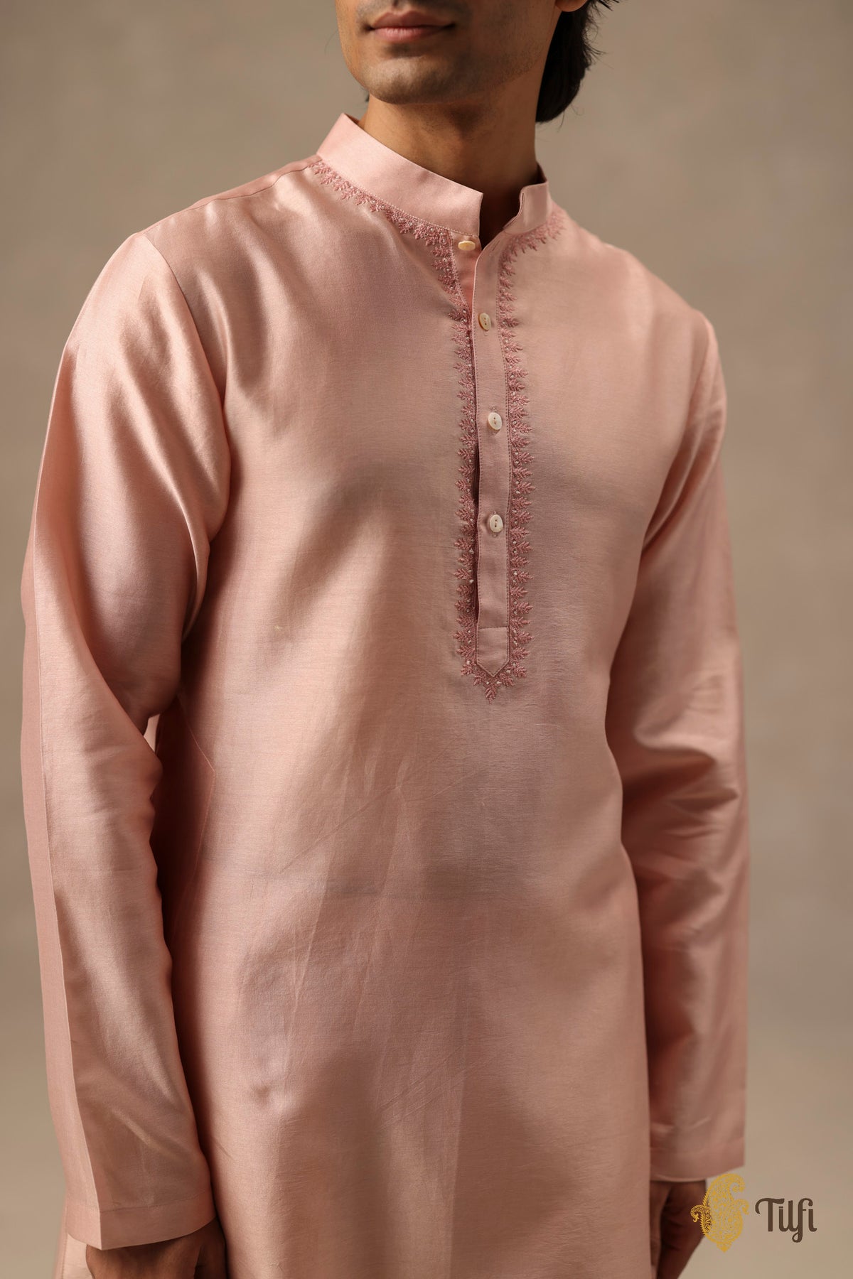 Pink Pure Chanderi Silk Hand-Embroidered Kurta Set