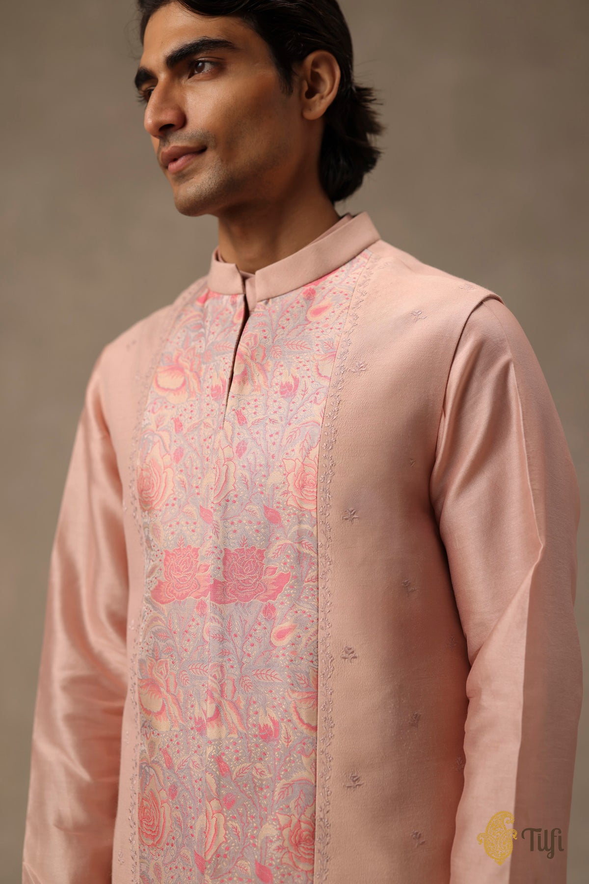 Pink Pure Monga Silk Handwoven Sadri