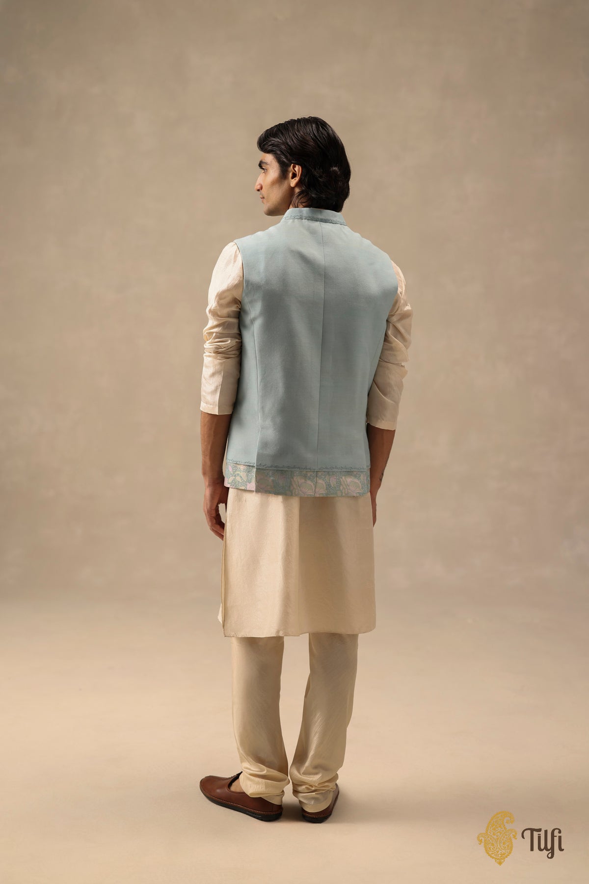 Light Blue Pure Monga Silk Handwoven Sadri