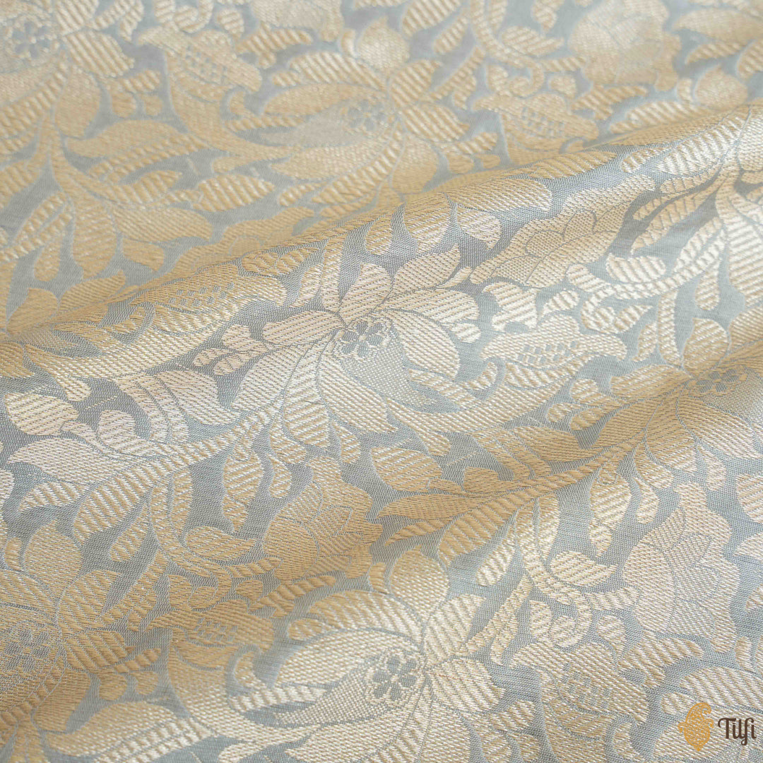 Grey Pure Katan Silk Banarasi Handloom Fabric