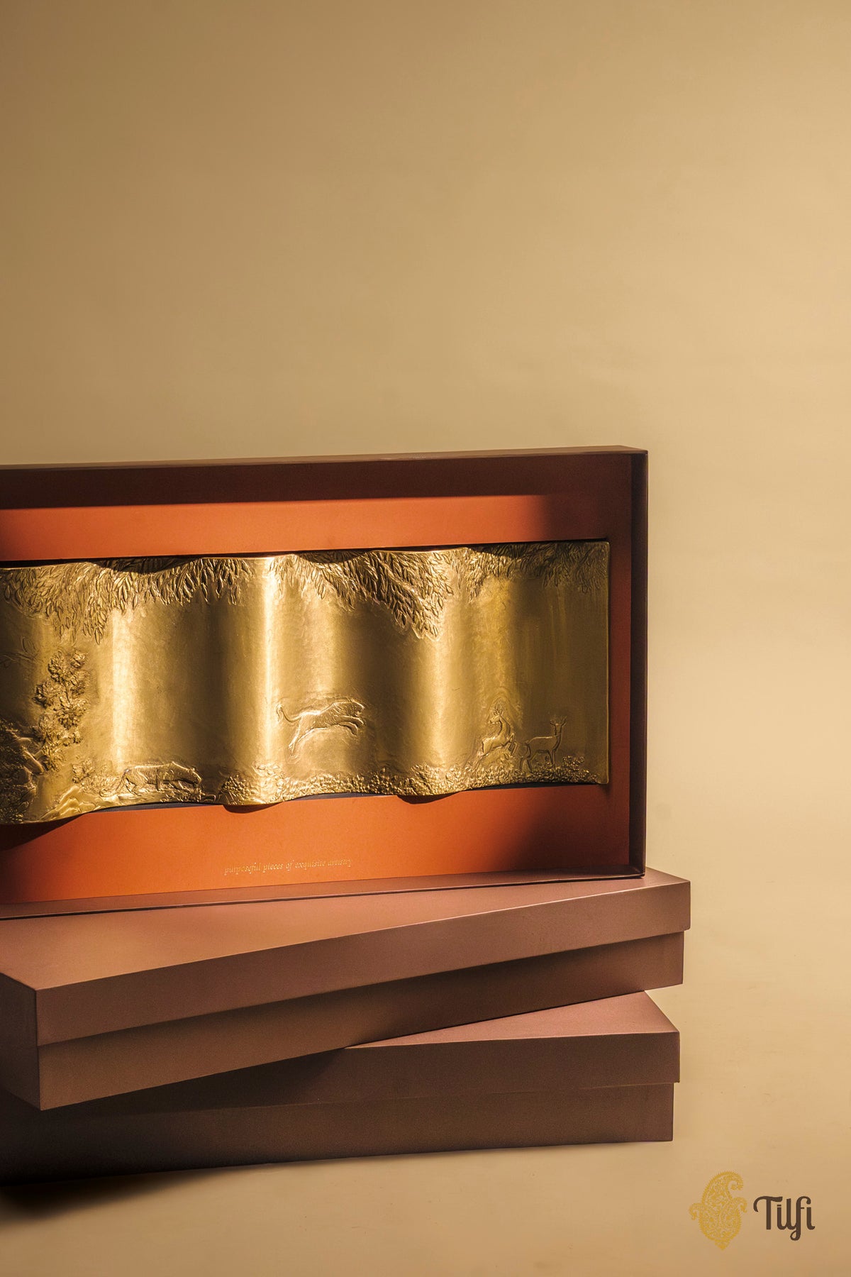 'Forest Crossing' Shikargah Handcrafted Brass Platter