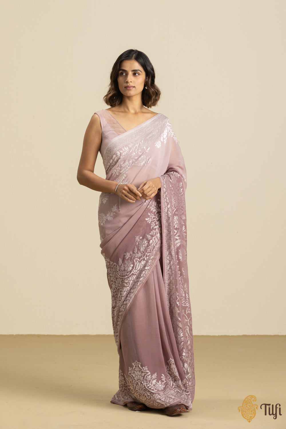 Rosy Brown Pure Khaddi Georgette Banarasi Handloom Saree