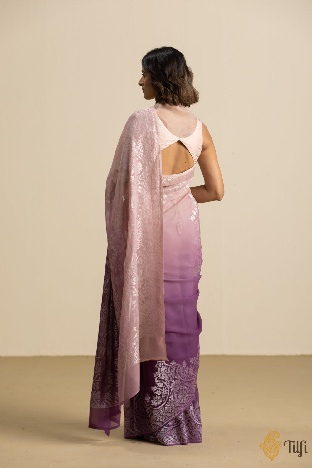 Old Rose-Mauve Pure Khaddi Georgette Banarasi Handloom Saree