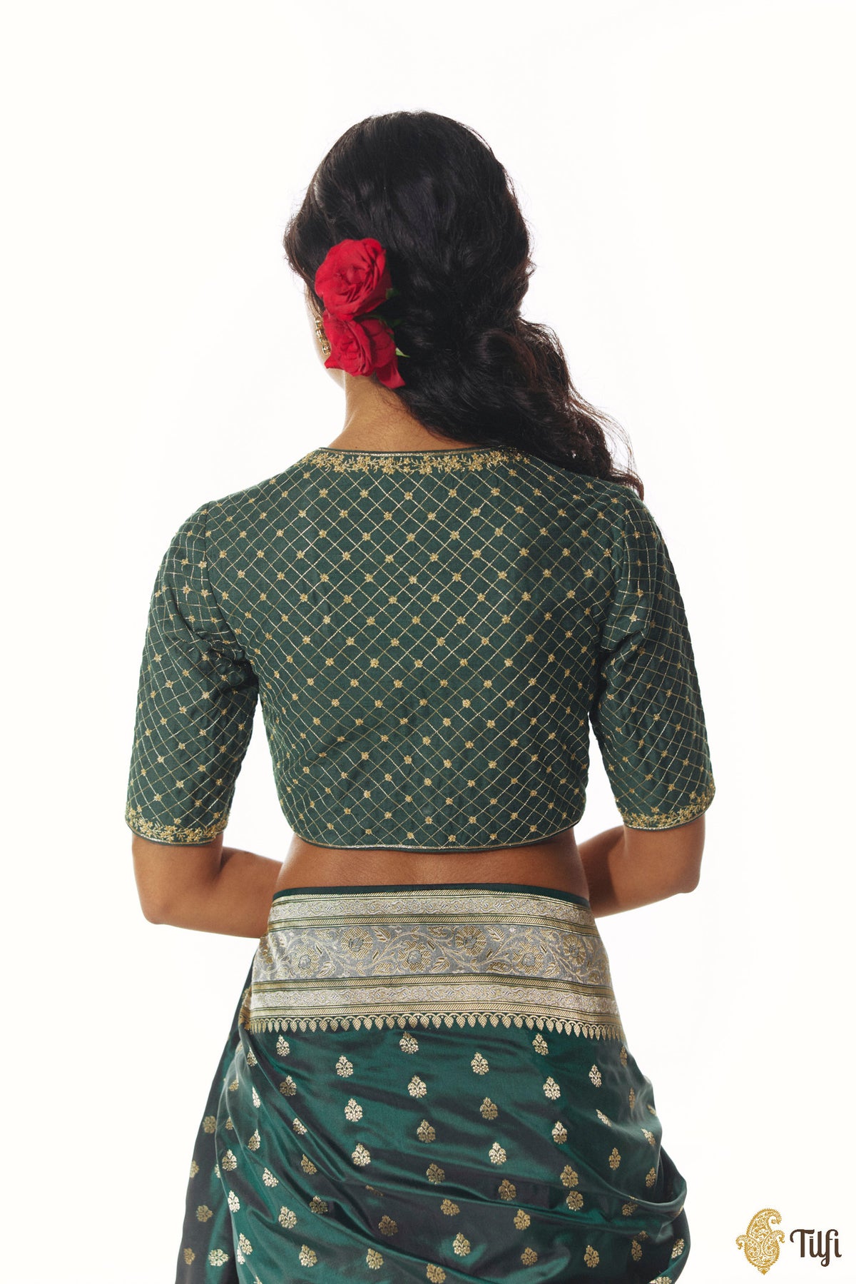 Green Hand-embroidered Pure Raw Silk Blouse
