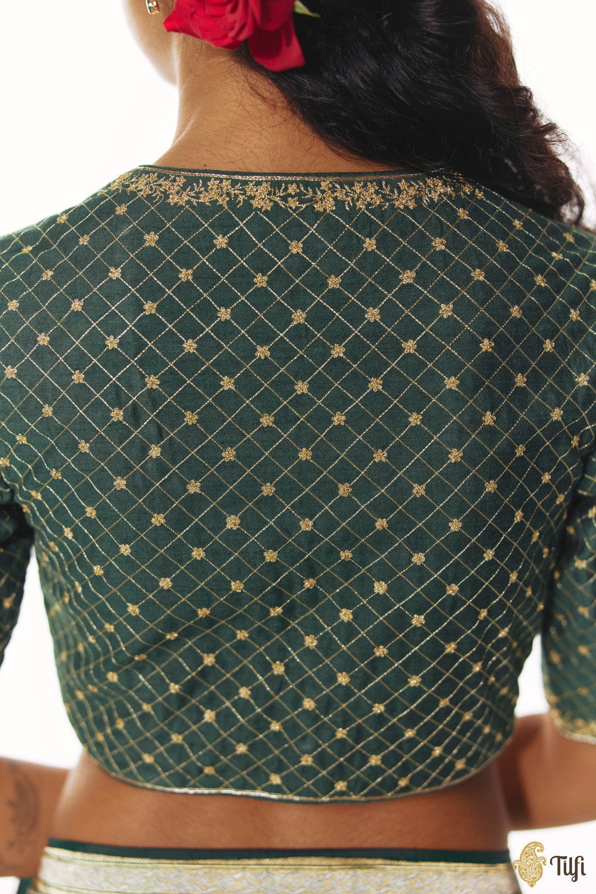 Green Hand-embroidered Pure Raw Silk Blouse