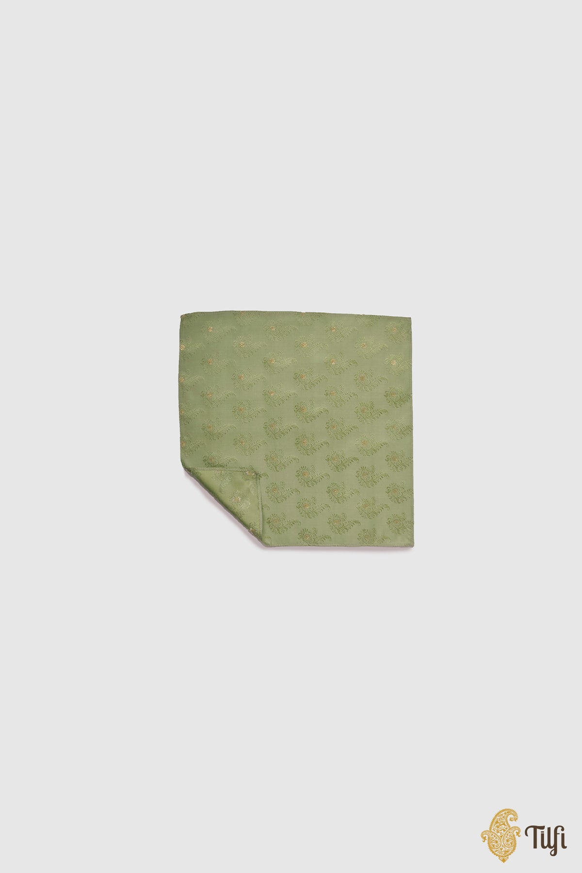 Green Pure Satin Silk Tanchoi Handwoven Pocket Square Set