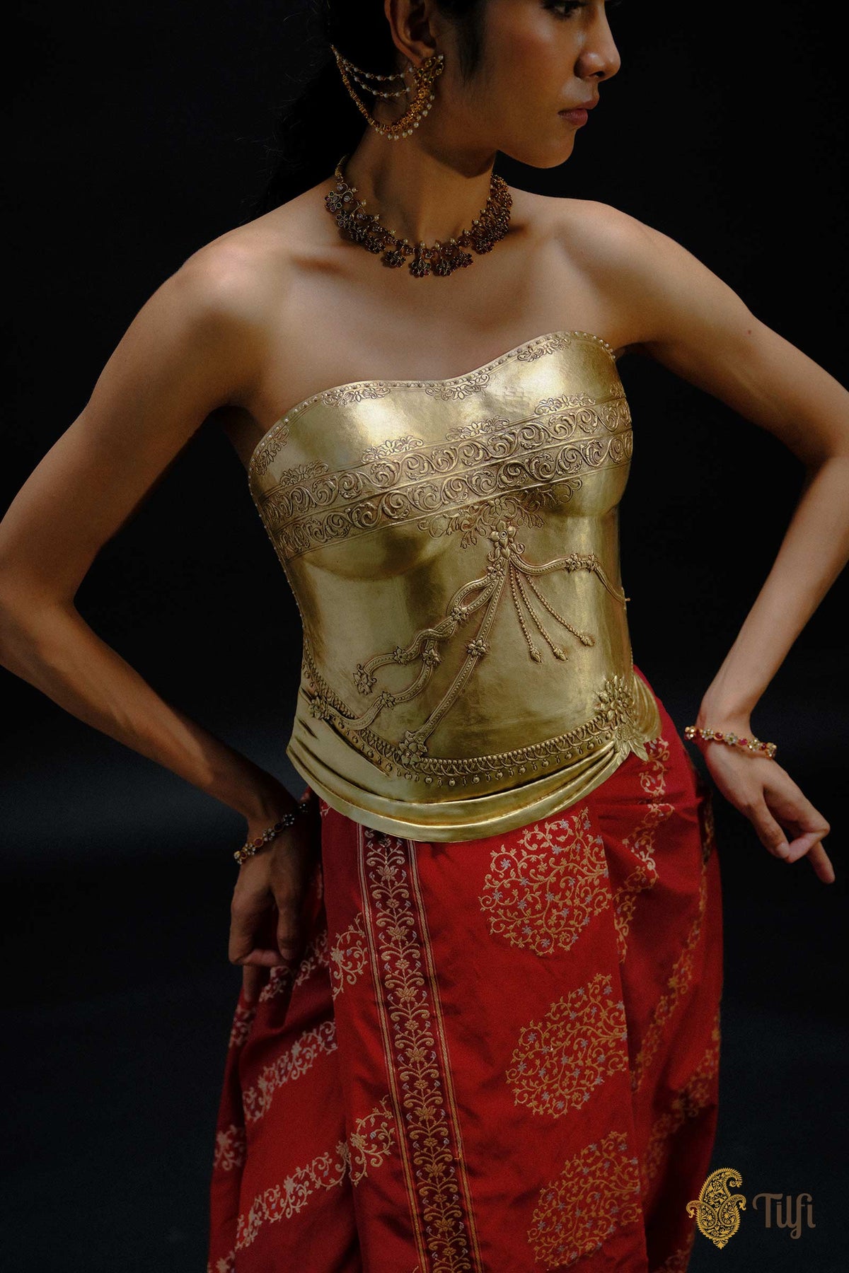 'Hemangini' Brass Metal Repoussé Corset