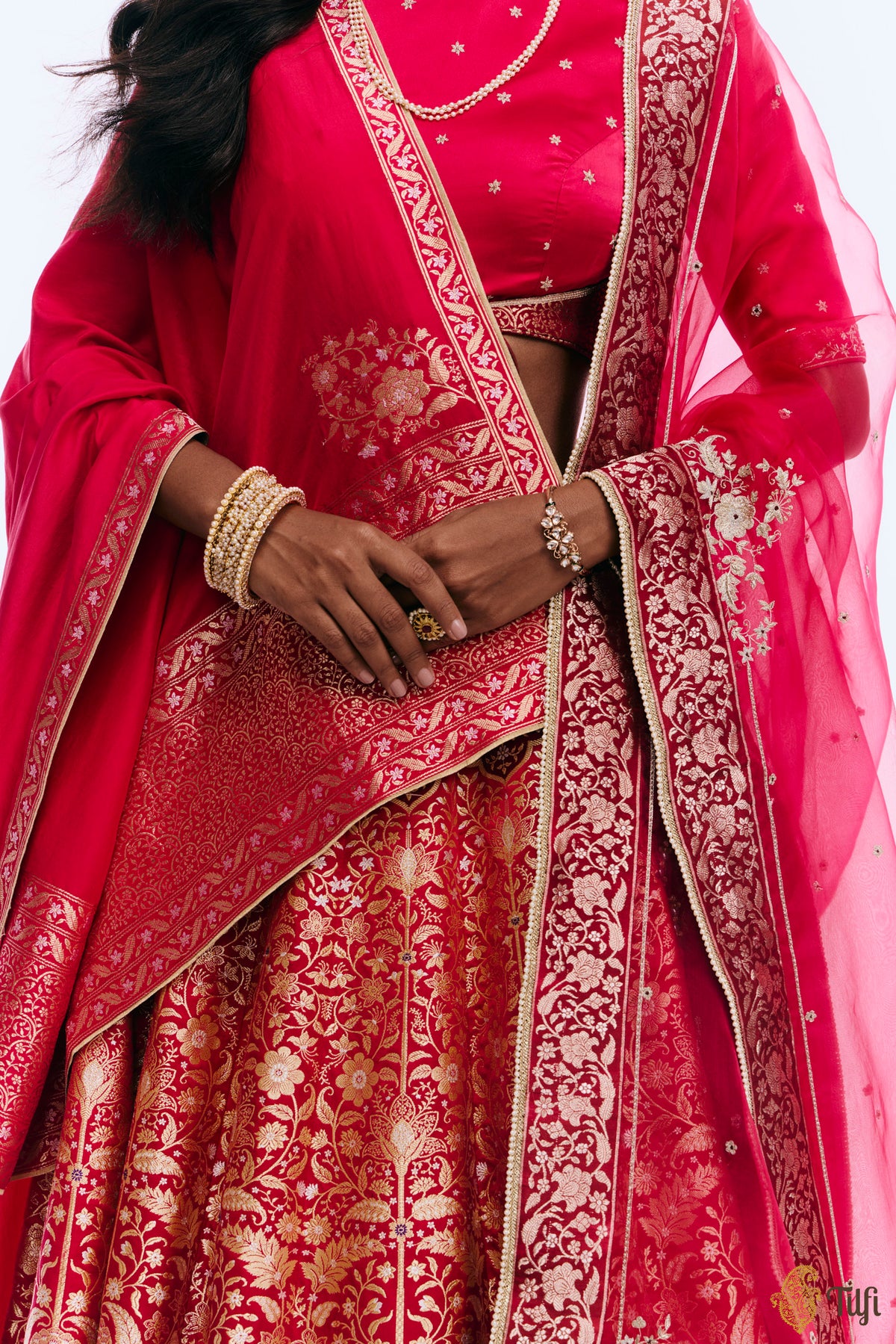 'Iram' Rani Pink Real Zari Pure Satin Silk Banarasi Handloom Lehenga Set