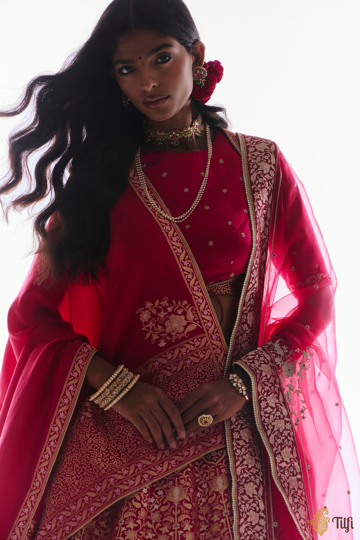 'Iram' Rani Pink Real Zari Pure Satin Silk Banarasi Handloom Lehenga Set