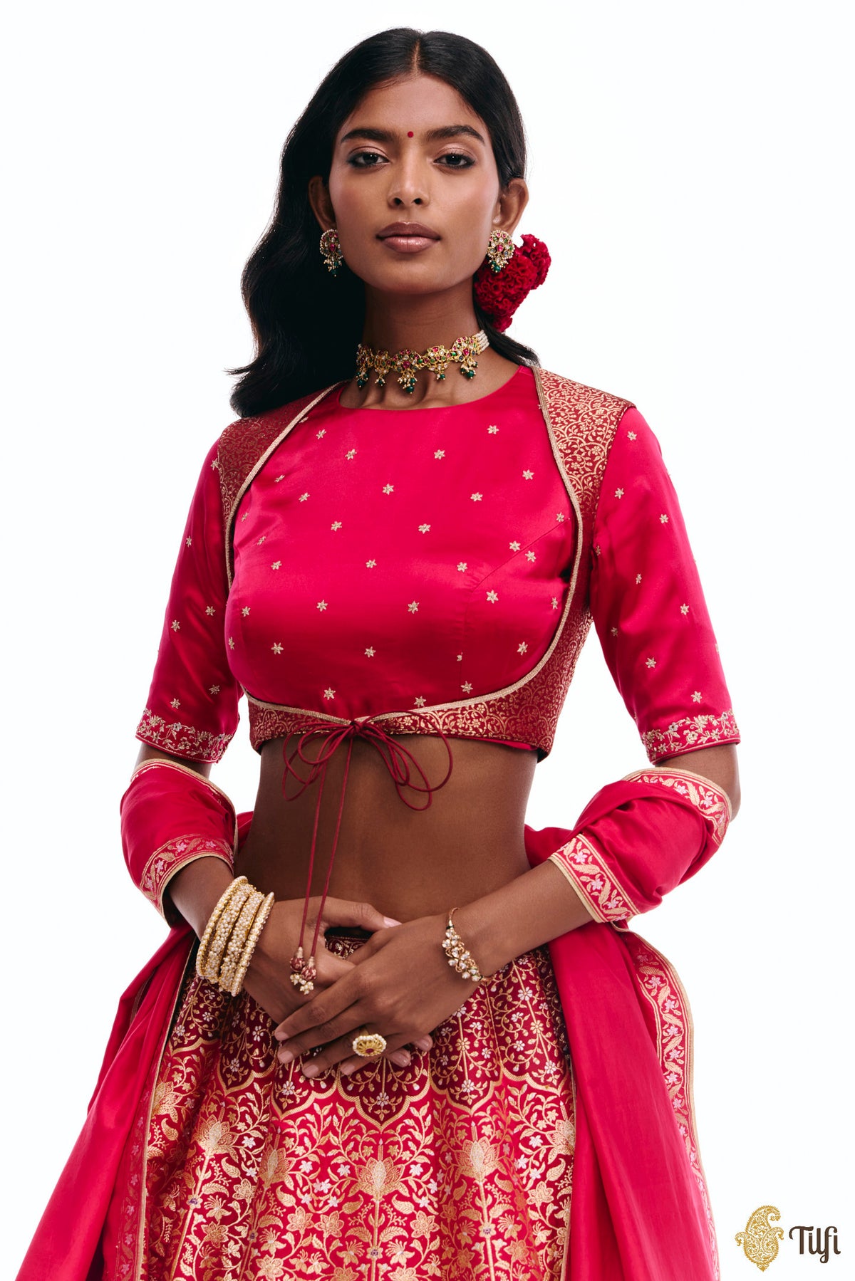 'Iram' Rani Pink Real Zari Pure Satin Silk Banarasi Handloom Lehenga Set